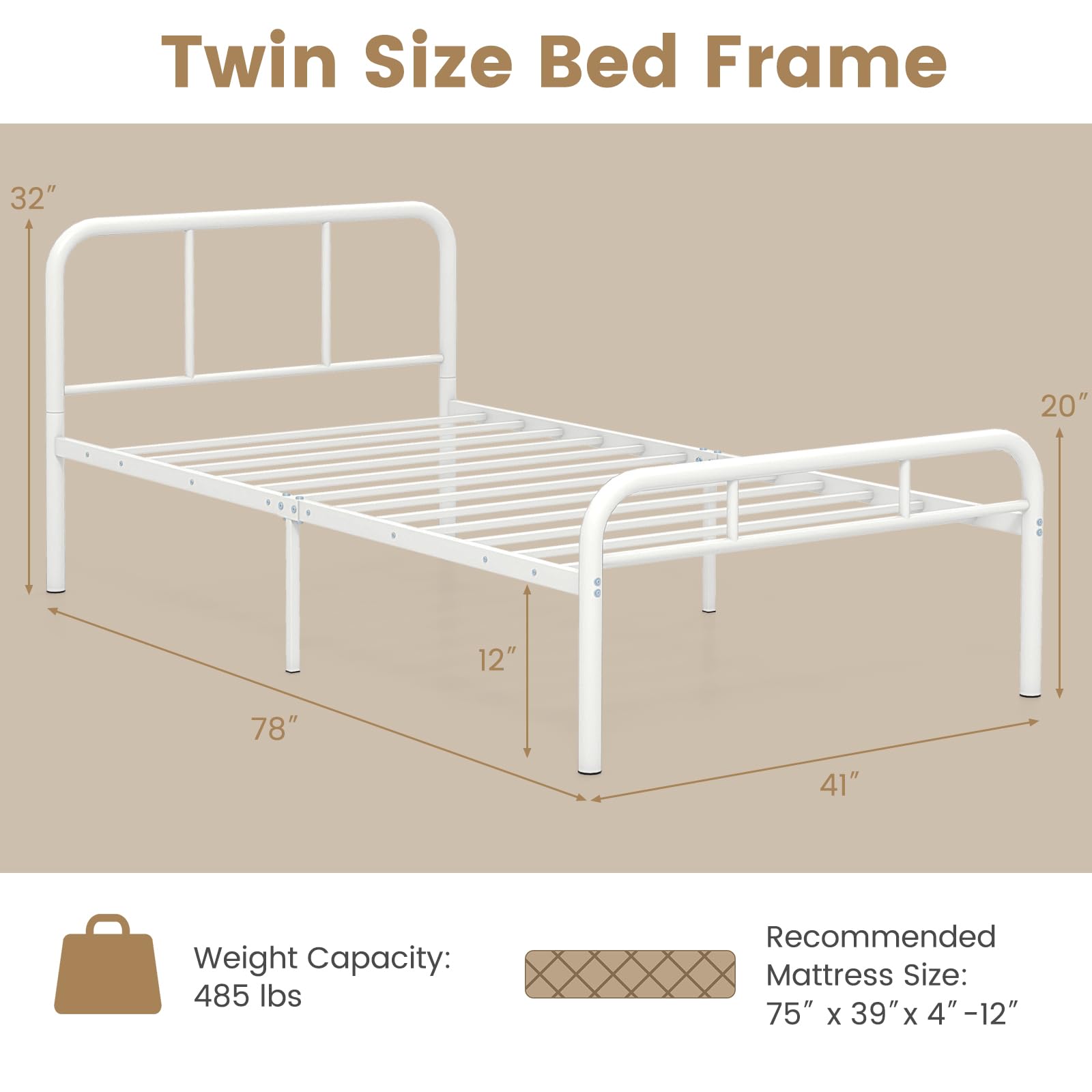 Metal Platform Bed Frame with Headboard & Footboard
