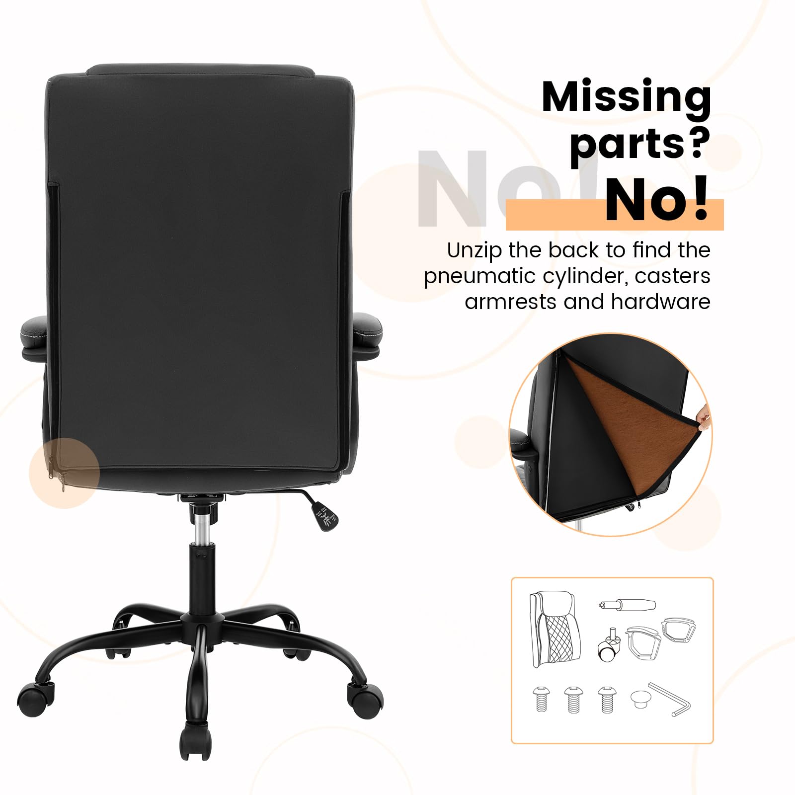 Executive Office Chair, Leather Like Desk Chair with Thick Headrest Cushion & Padded Armrests