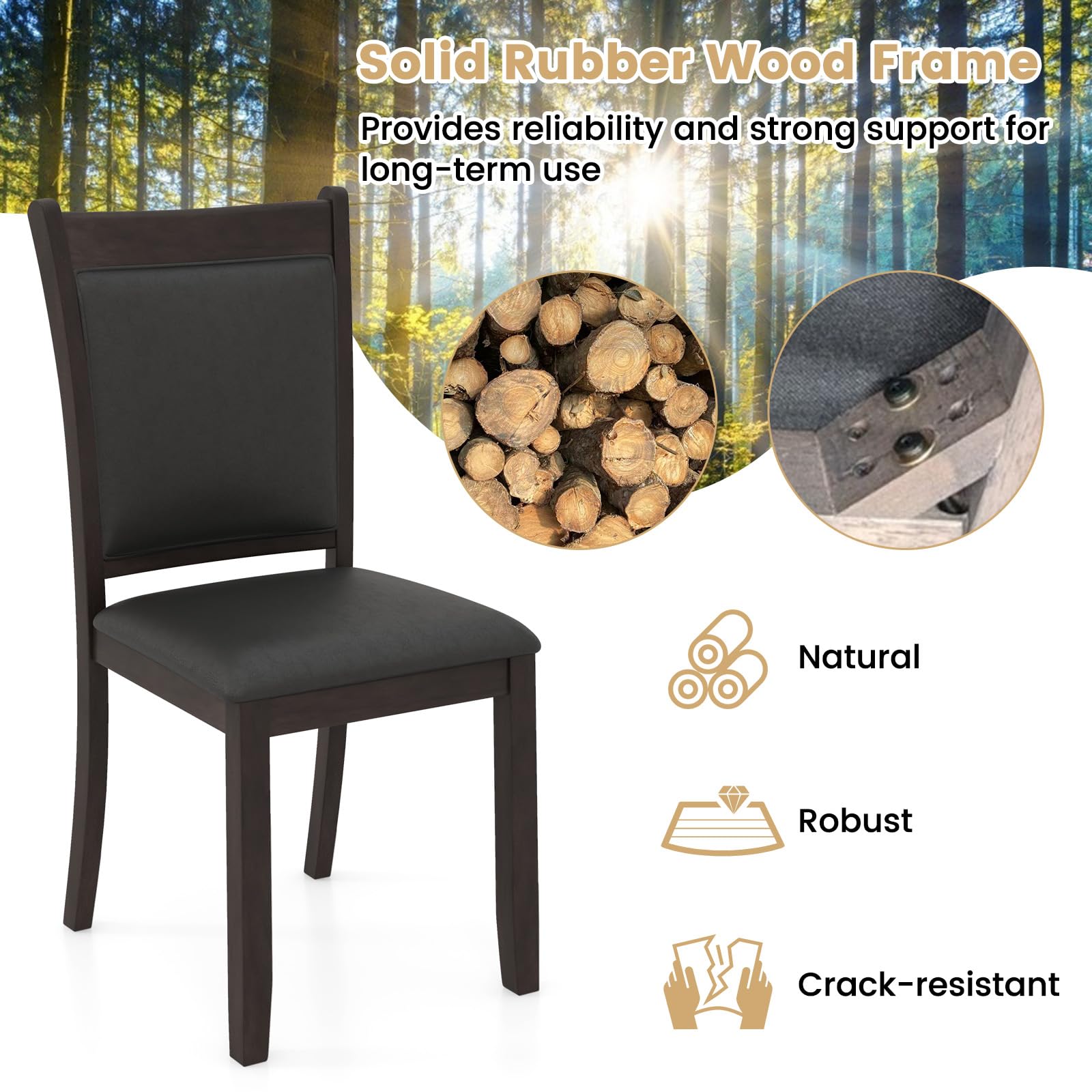 Wooden Dining Chairs Set of 2/4, Modern Armless Kitchen Chairs w/Padded Backrest & Seat, Rubber Wood Frame