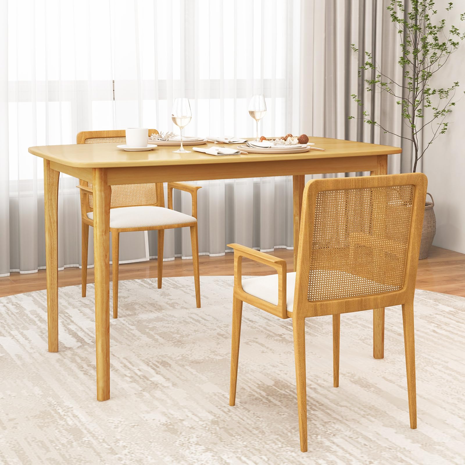 48" Rectangular Wooden Dining Table with Solid Rubber Wood Legs