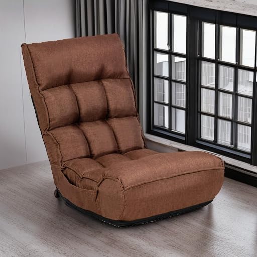 Folding Floor Gaming Chair with 4-Position Adjustable Back, 6-Position Adjustable Headrest, Side Pocket