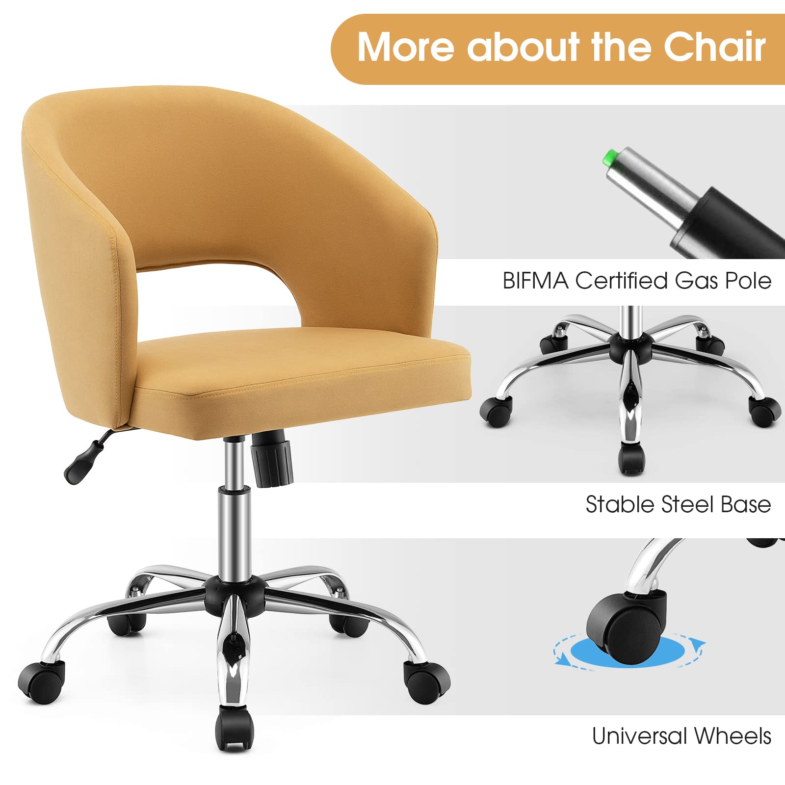 Home Office Desk Chair, Comfy Upholstered Chair with Hollow Design & Height Adjustable