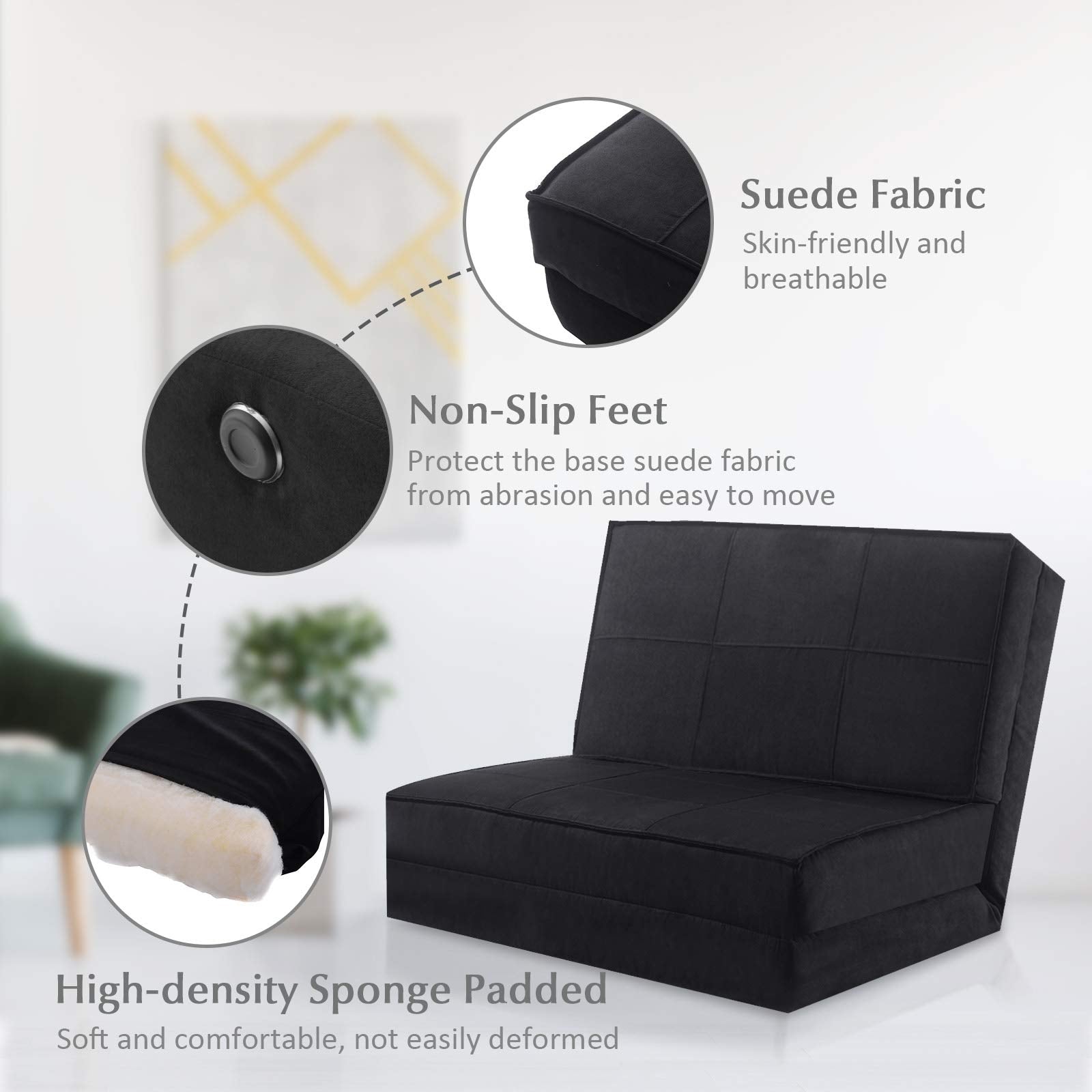 5-Position Adjustable Convertible Flip Chair, Sleeper Dorm Game Bed Couch Lounger Sofa Chair Mattress