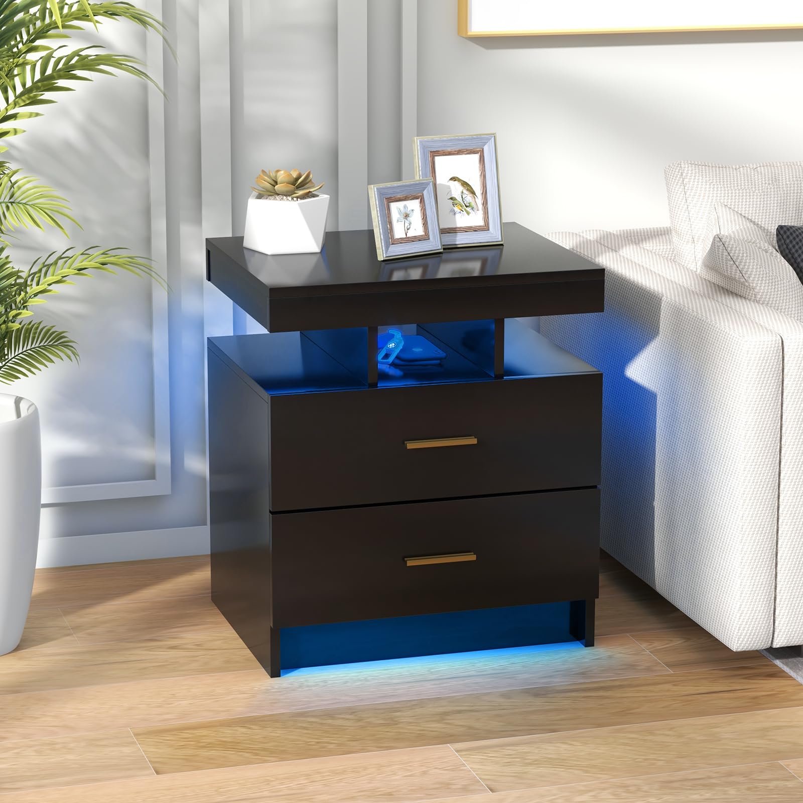 Modern Nightstand with LED Lights（1/2）