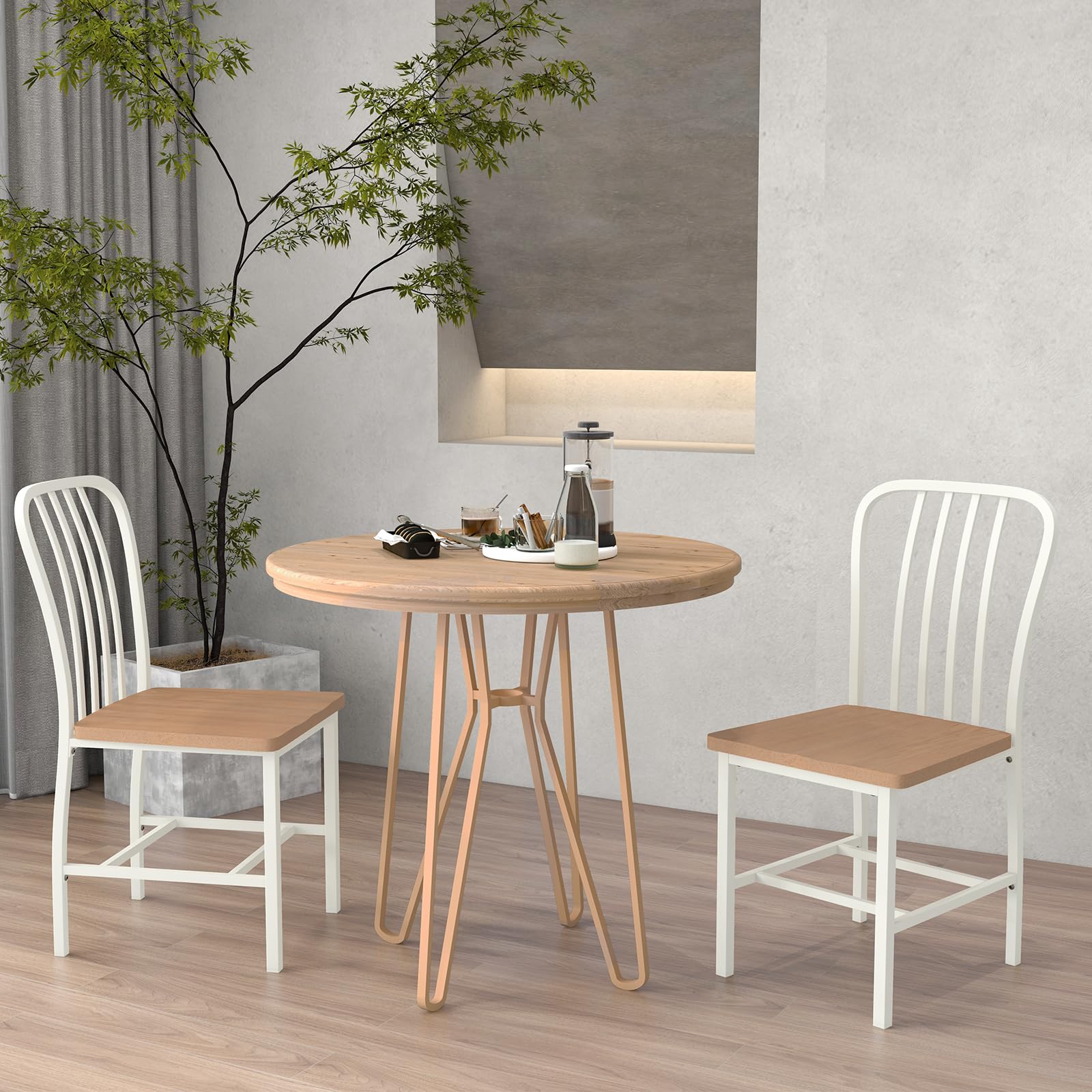 Dining Chairs Set of 2/4 with Slat Back, Solid Metal Frame