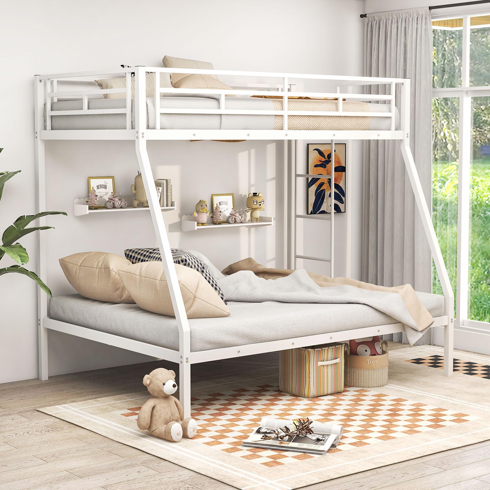 Metal Twin Over Full Bunk Bed, Heavy Duty Bed Frame with Integrated Ladder, Full-Length Guardrails for Teens & Adults