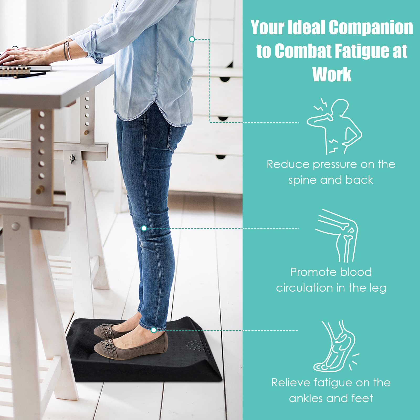 Standing Mat for Stand up Desk w/ Foot Massage Points Diverse Terrain & Beveled Edges