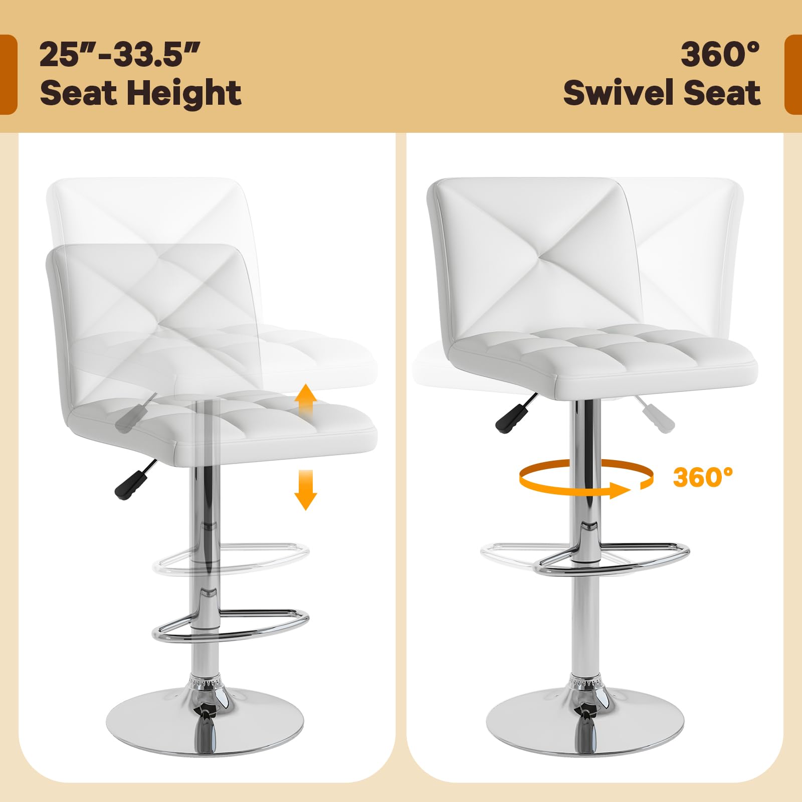 Bar Stools Set of 2/4, Modern PU Leather Swivel Counter Height Bar Stools with Back, Heavy-Duty Metal Base & Footrest