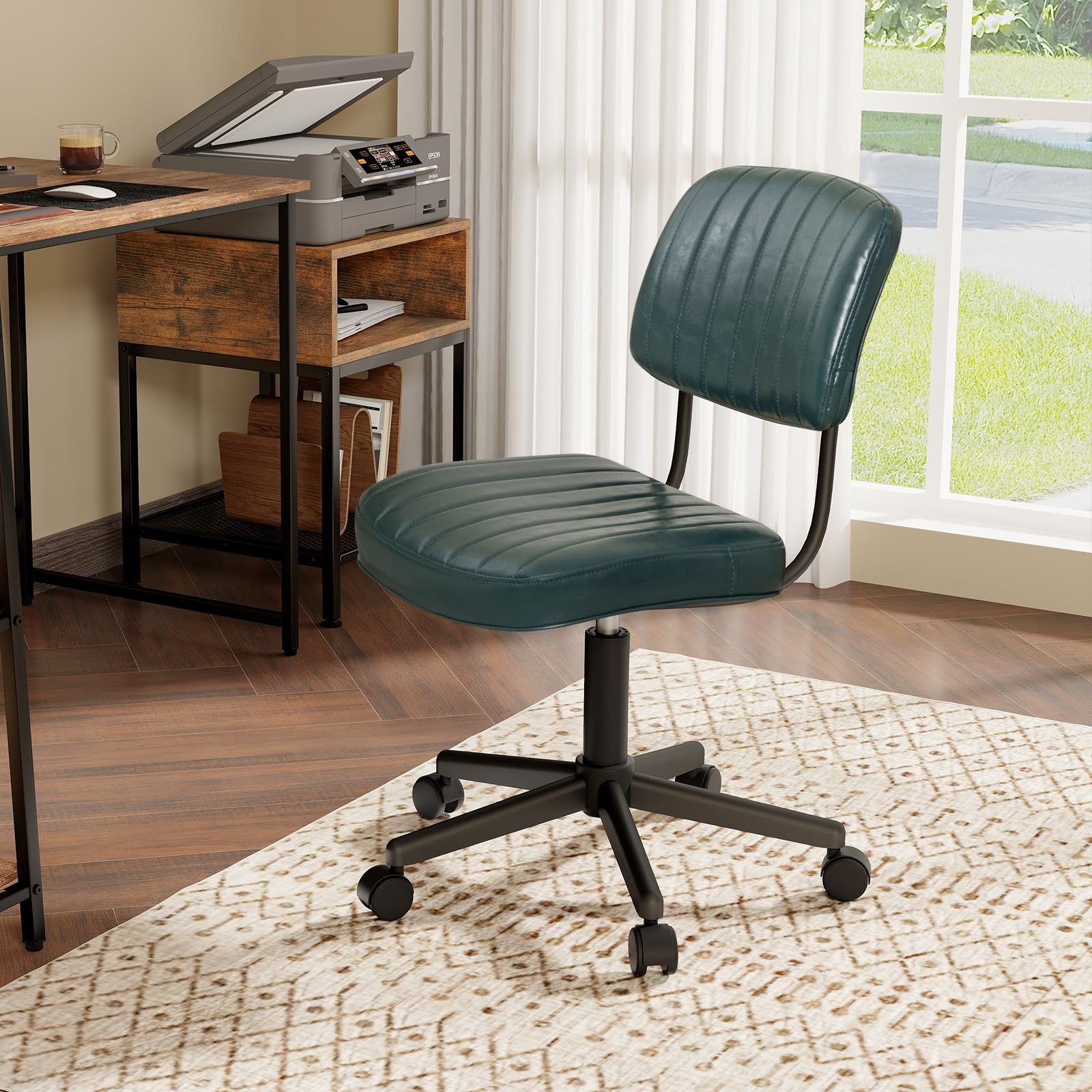 Leather Height Adjustable Office Chair, Retro Swivel Rolling Task Chair