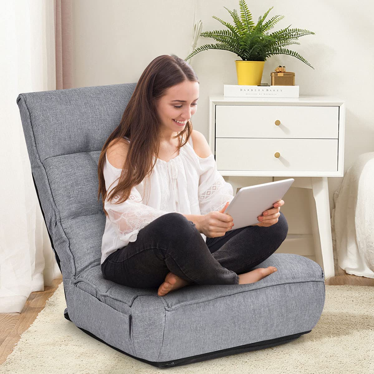  Folding Floor Lounge Chair with 5-Position Adjustable Head & 4-Position Adjustable Backrest