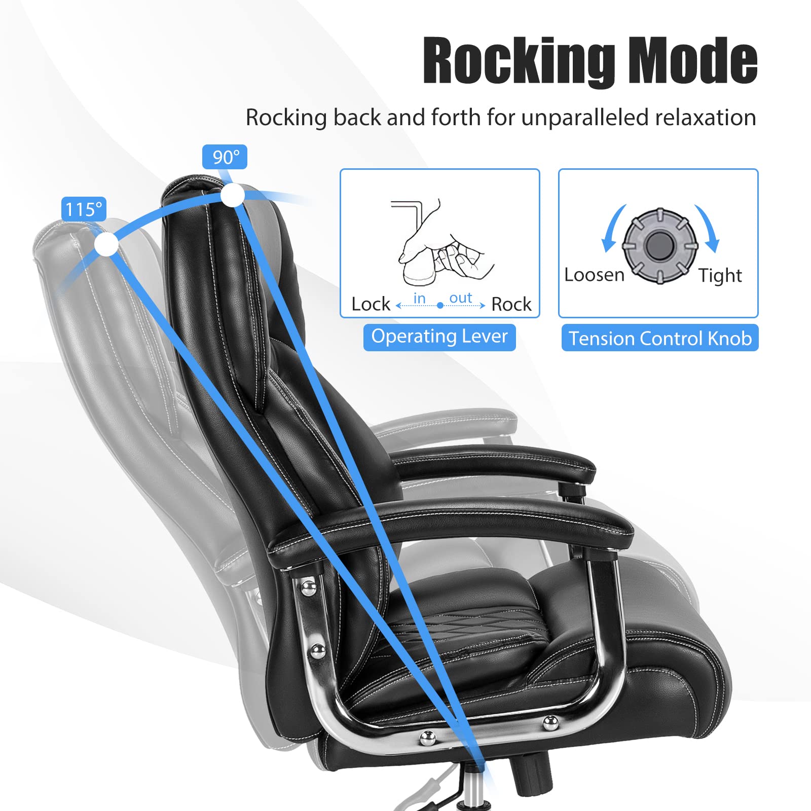 500LBS Big and Tall Office Chair, Wide Seat Large Leather Executive Chair with Heavy Duty Metal Base
