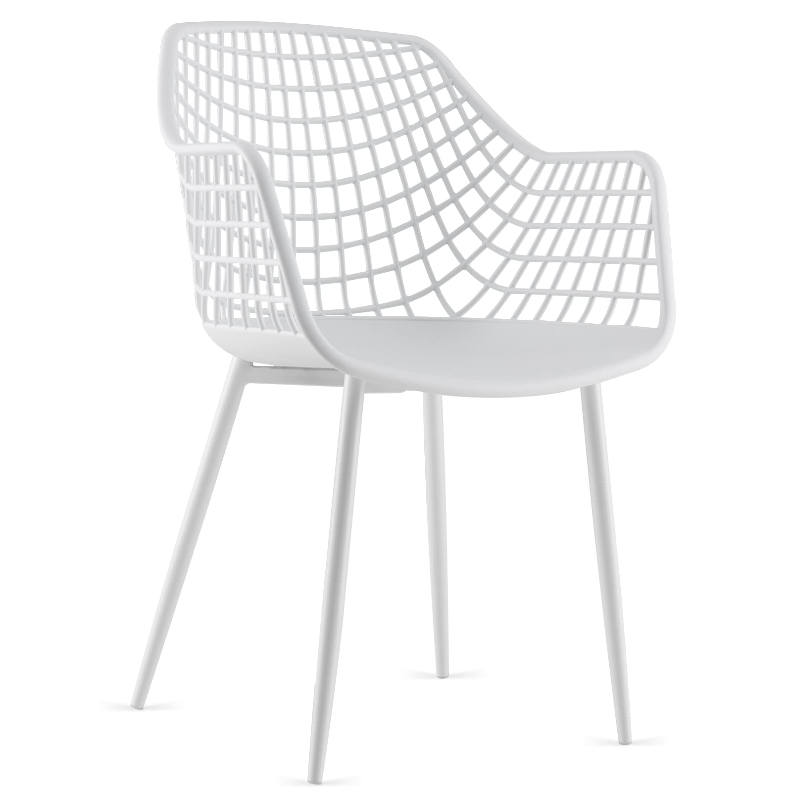 Modern Dining Chairs Set of 4 - Arm Chair with 15" High Backrest, Powder-Coated Metal Legs, Anti-Slip Foot Pads