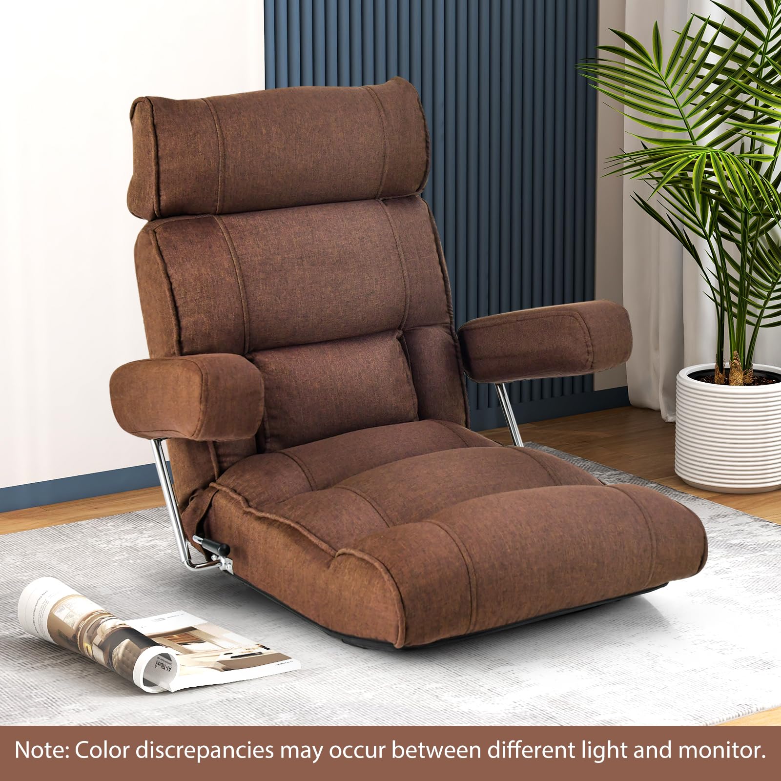 Adjustable Folding Floor Sofa Chair, Upholstered Indoor Chaise Lounge with 6-position