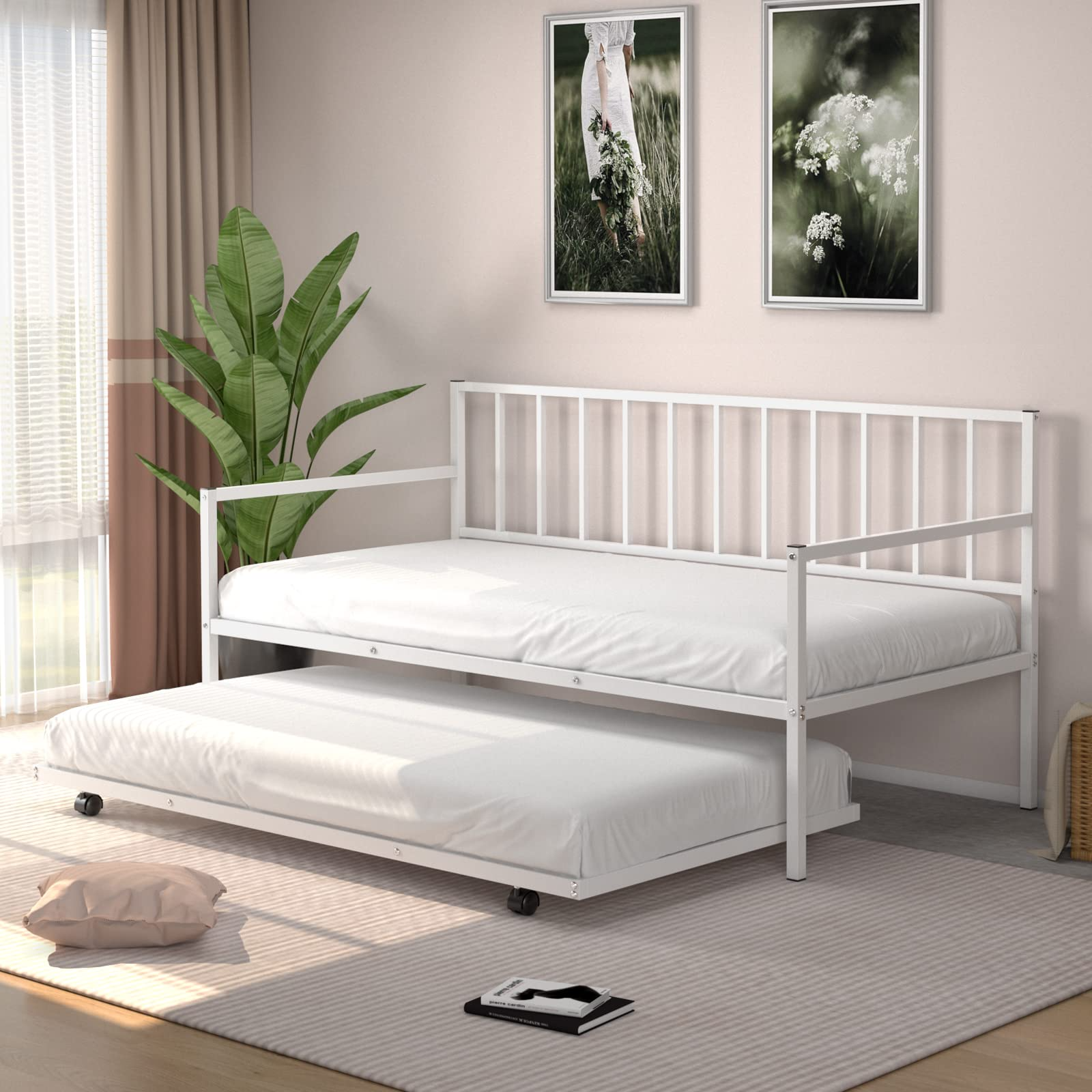 Metal Twin Size Daybed with Trundle