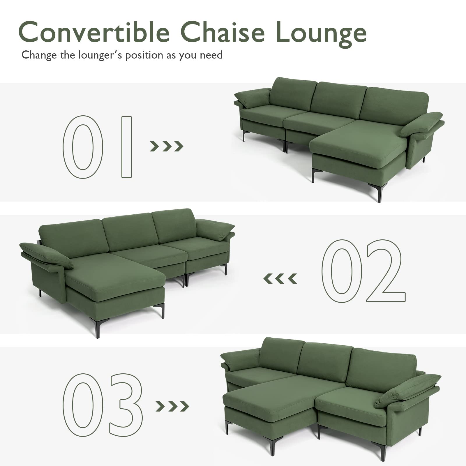 100.5 Inch Convertible L-Shaped Sectional Sofa Couch, 3-Seat Sofa with Reversible Chaise Lounge