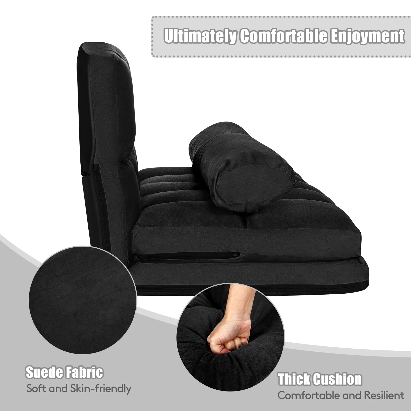 Various Colours Available 6-Position Adjustable Floor Sofa with 2 Pillows