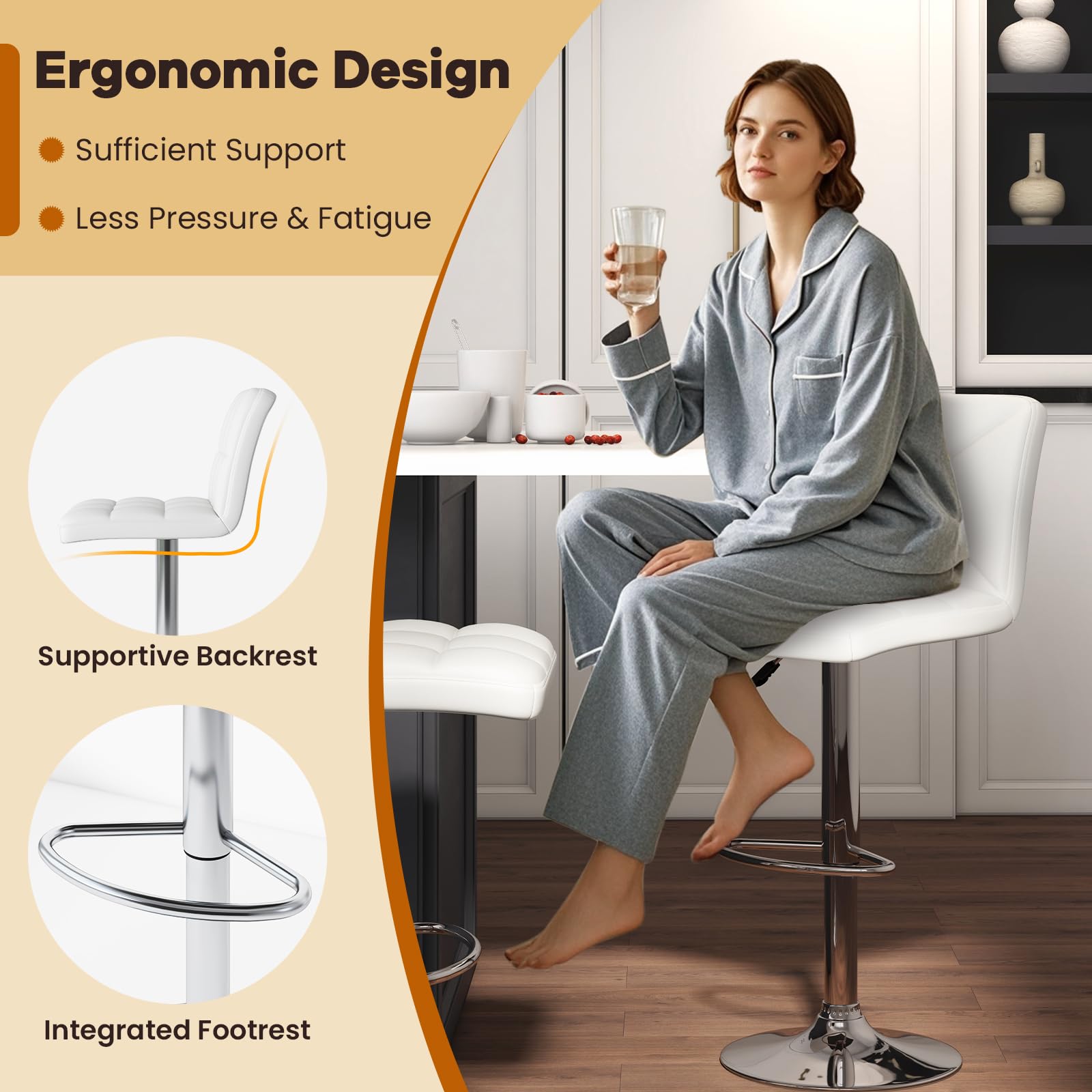 Bar Stools Set of 2/4, Modern PU Leather Swivel Counter Height Bar Stools with Back, Heavy-Duty Metal Base & Footrest