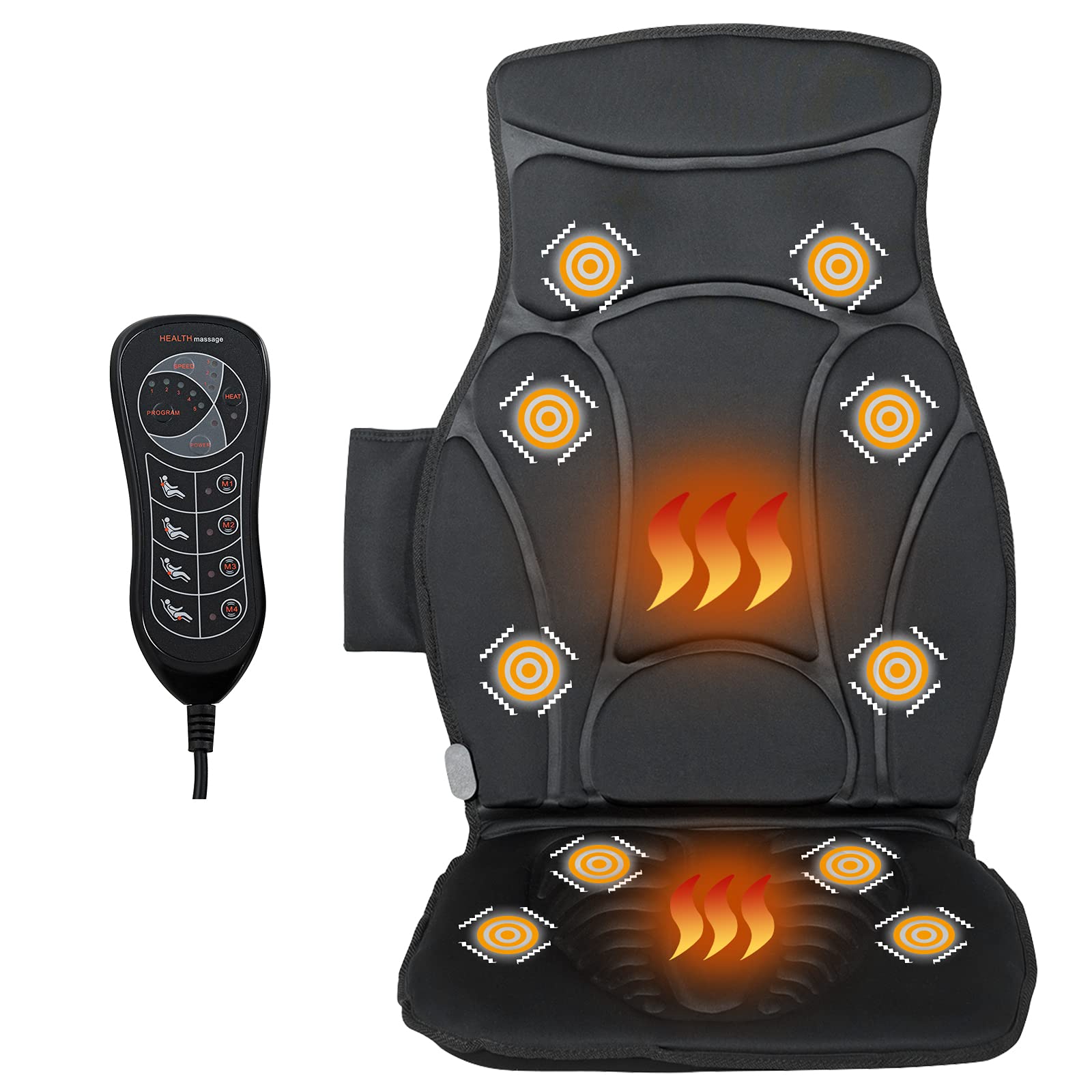 Massage Seat Cushion Back Massager with Heat Chair Massager, 10 Vibration Nodes & 2 Heat Pads