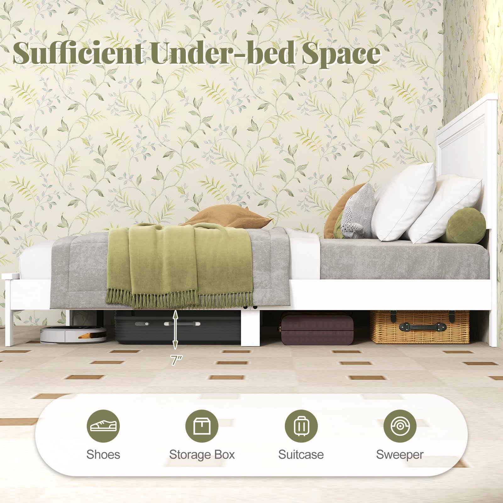 Wood Platform Bed Frame with Headboard, Mid Century Platform Bed Frame with Solid Wood Legs & Wooden Slat Support