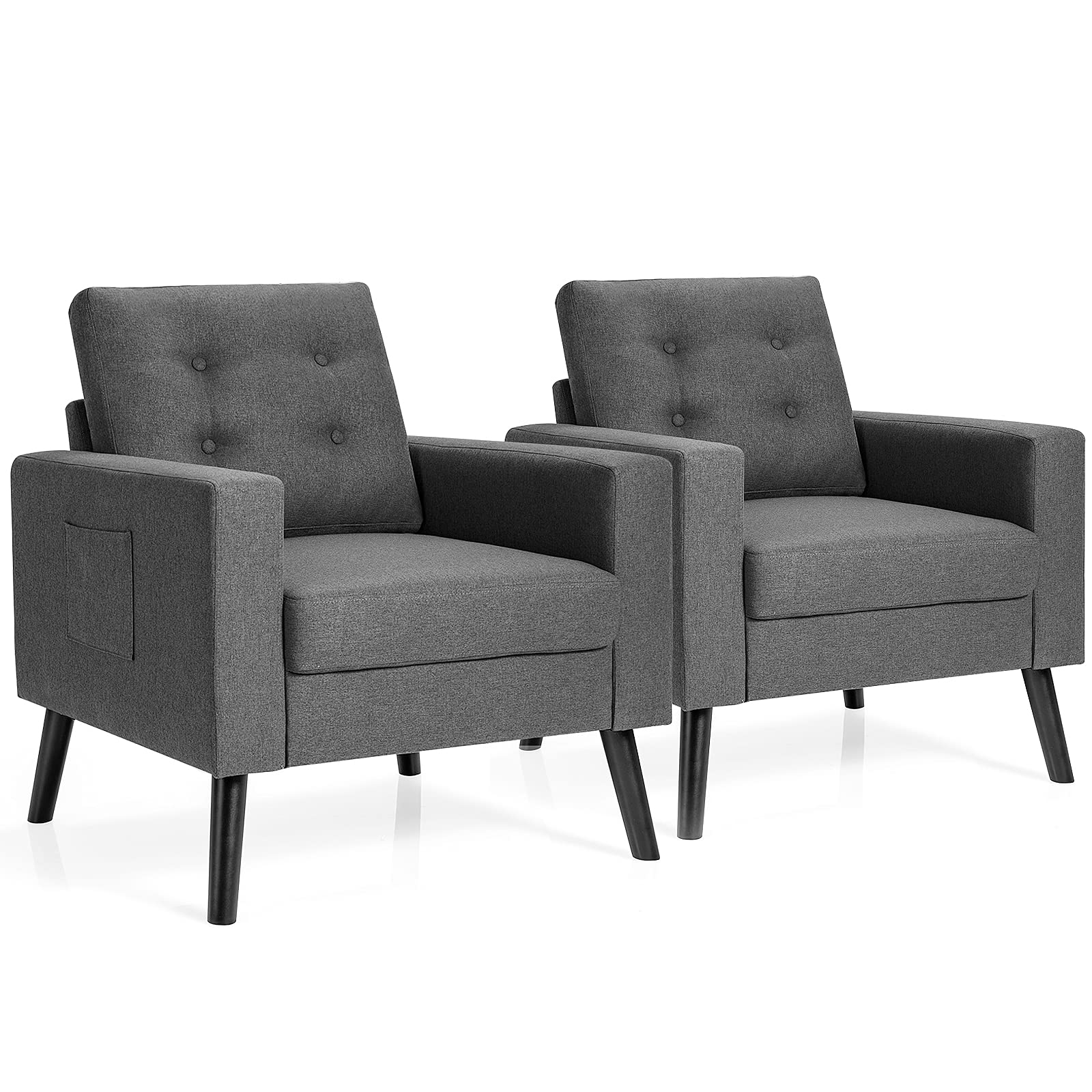 Modern Accent Chair, Mid-Century Upholstered Armchair Club Chair with Rubber Wood Legs