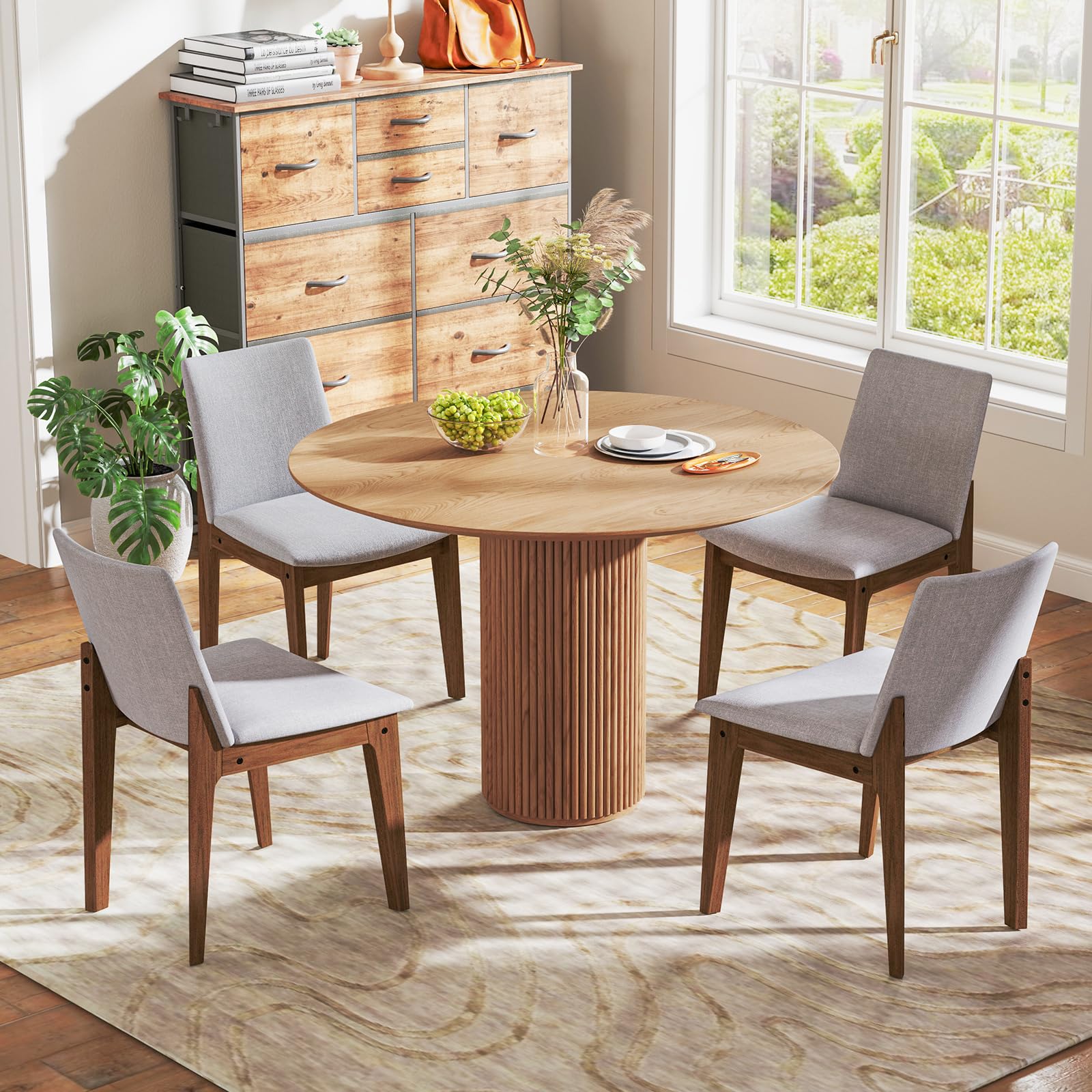Upholstered Dining Chairs Set of 2/4 with Rubber Wood Frame, Padded Cushions, High Curved Back