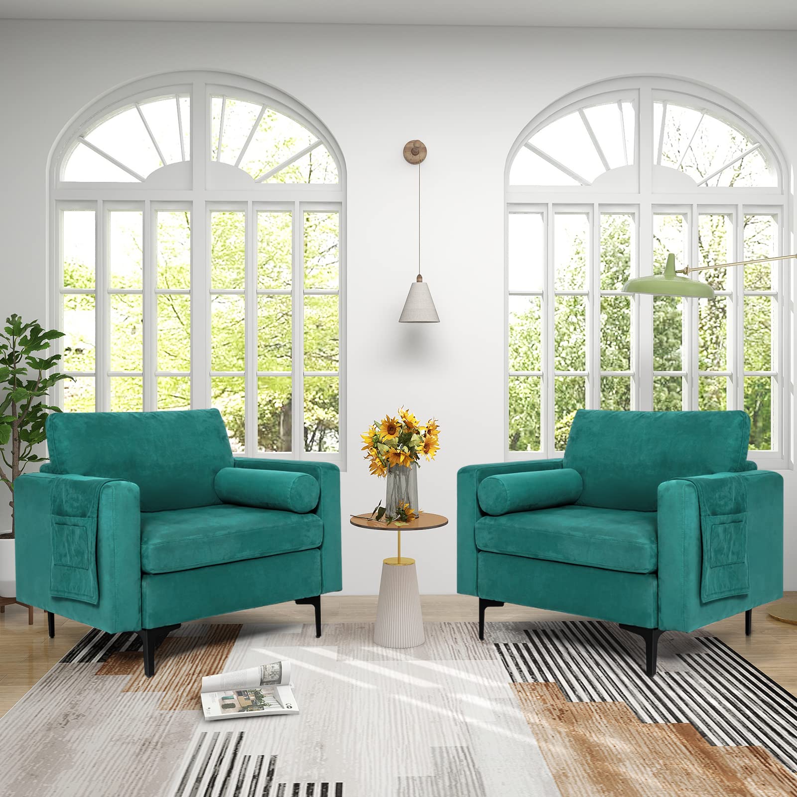 Modern Accent Sofa w/Comfy Cushion Bolster for Bedroom Reception Room