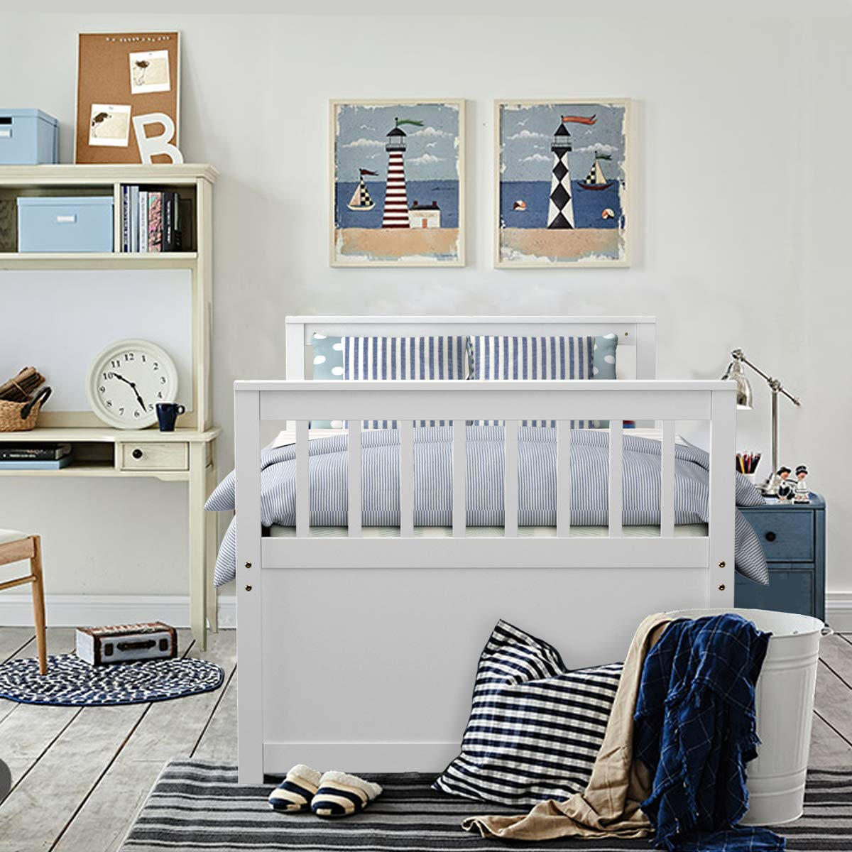 Twin Captain&rsquo;s Bed with Trundle Bed, Wood Storage Daybed with 3 Storage Drawers