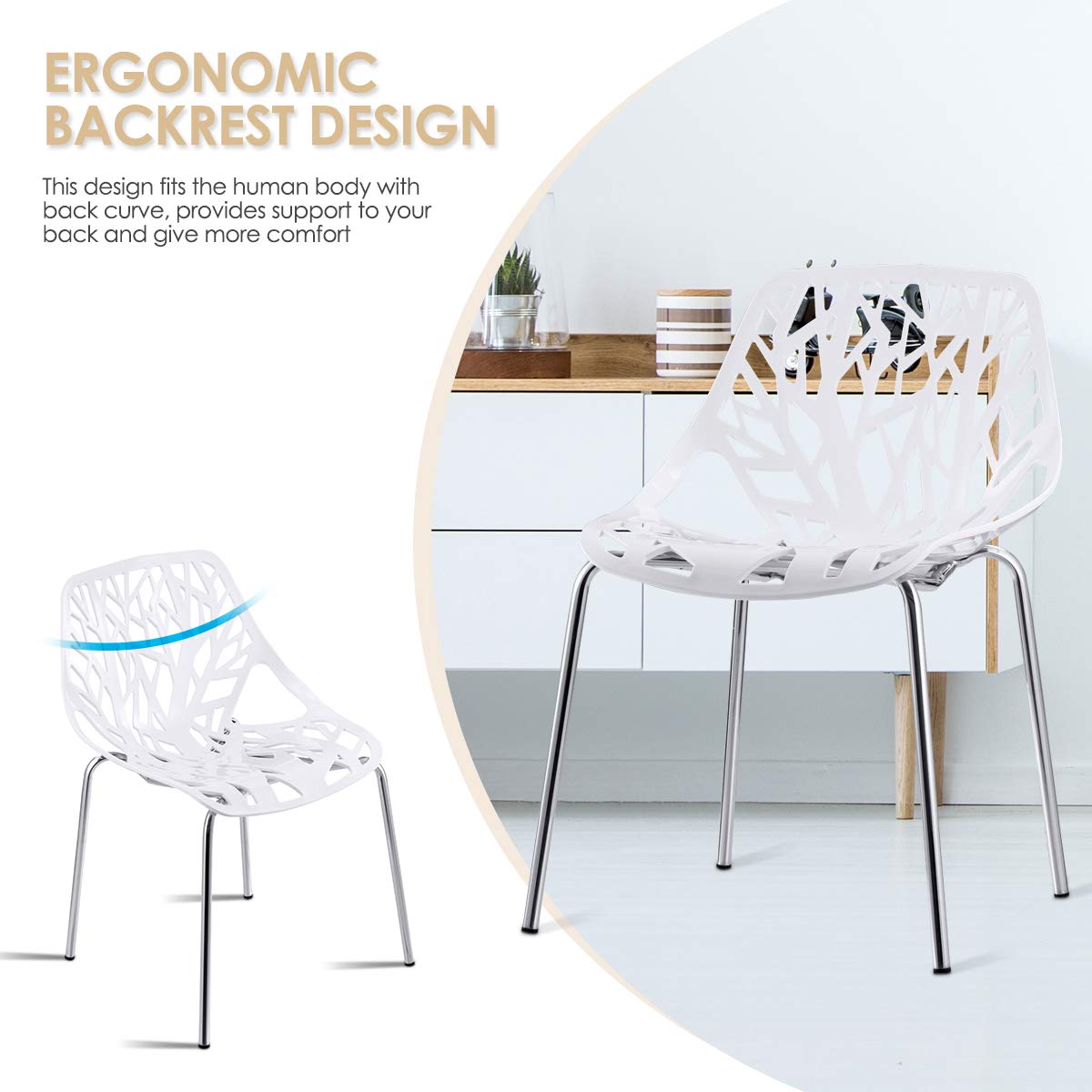 Set of 6 Modern Stackable Dining Chairs with Plastic Feet Pads