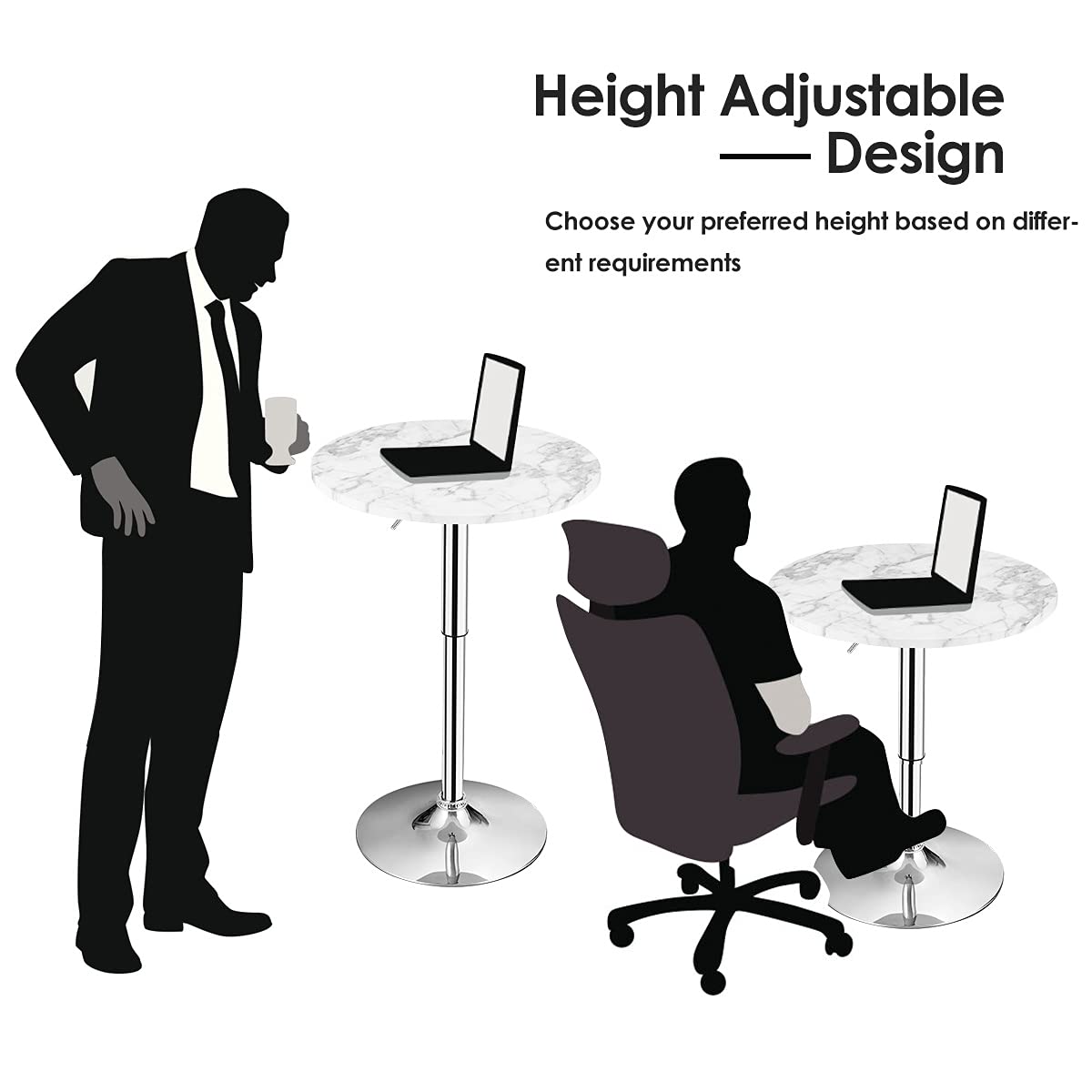 Round Pub Table Height Adjustable, 360&deg; Swivel Cocktail Pub Table with Sliver Leg and Base
