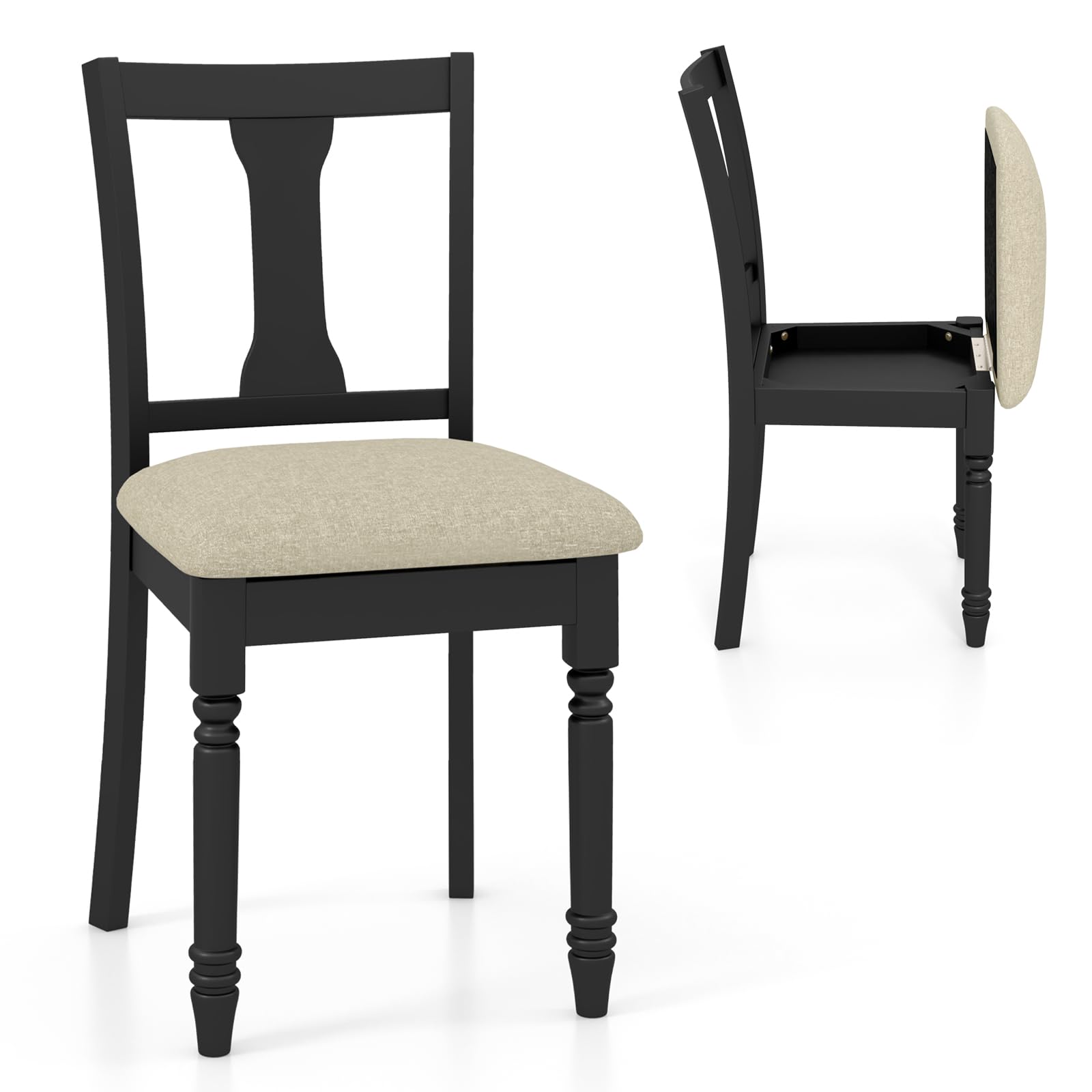 Wood Dining Chairs Set of 2/4 with Flip-up Storage Seat