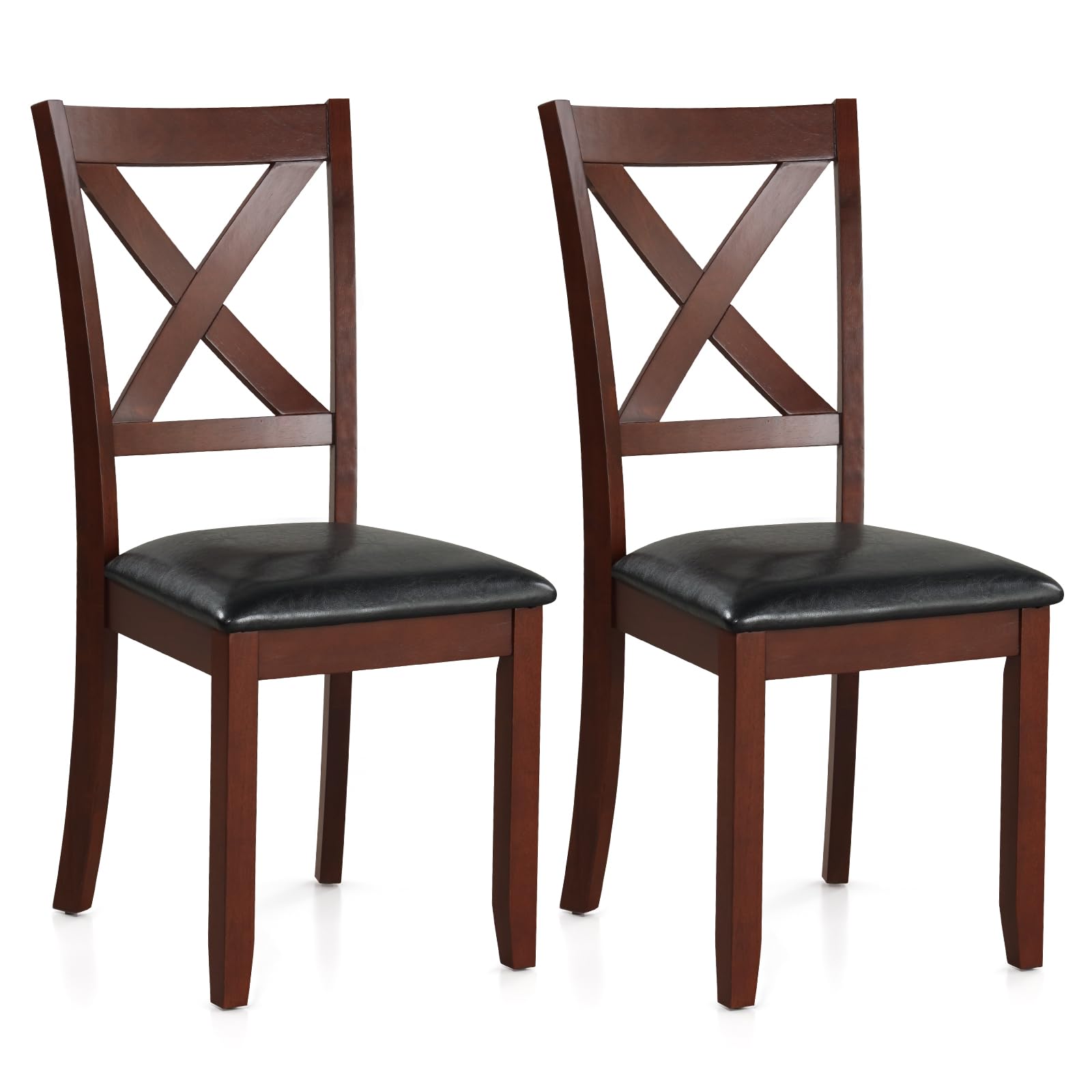 Wood Dining Chairs Set of 2/4, Faux Leather Upholstered Dining Chairs with Rubber Wood Legs