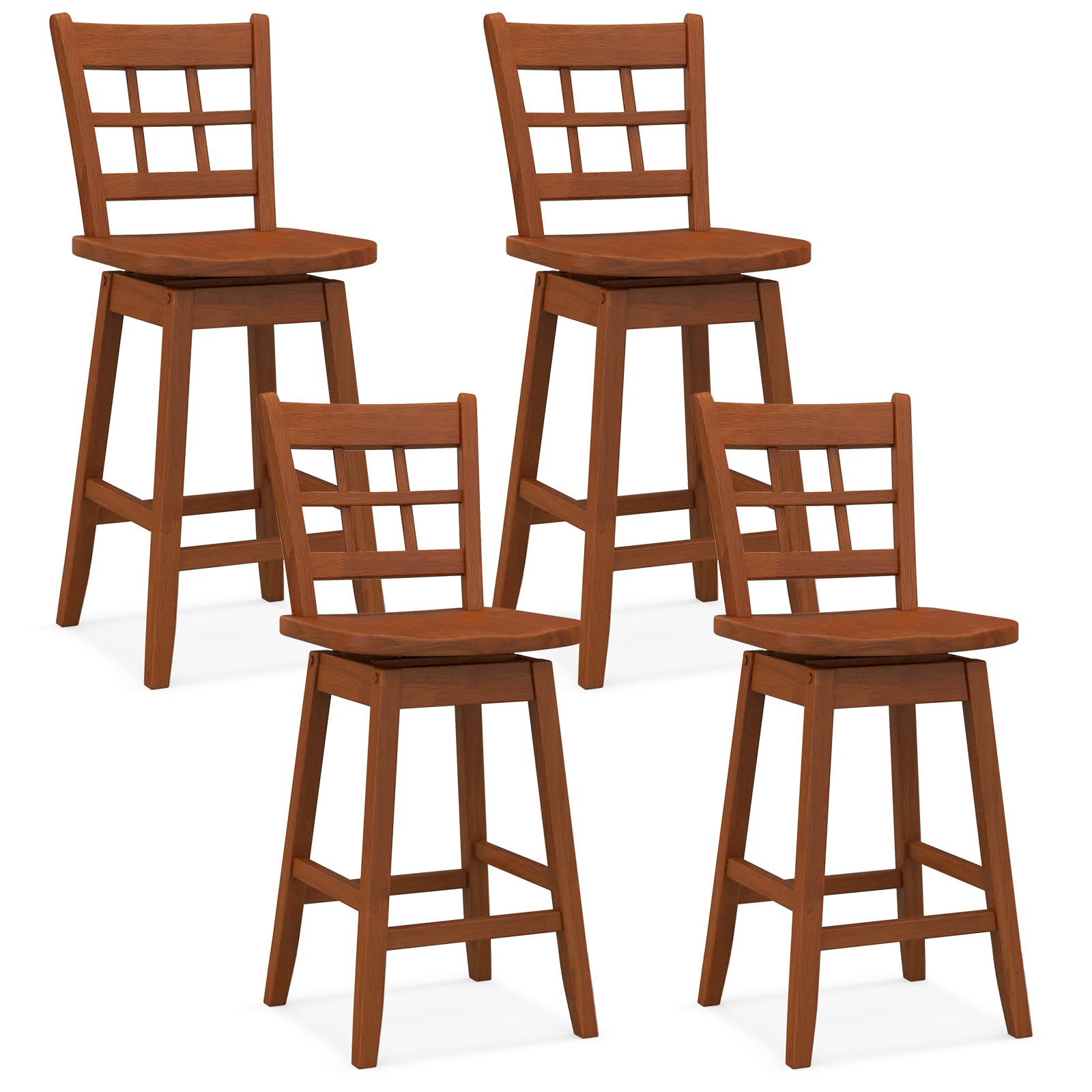 24.5" Bar Stools Set of 2/4, Farmhouse Swivel Barstools with 6-Grid Hollow Back & Ergonomic Contoured Seat, Footrest