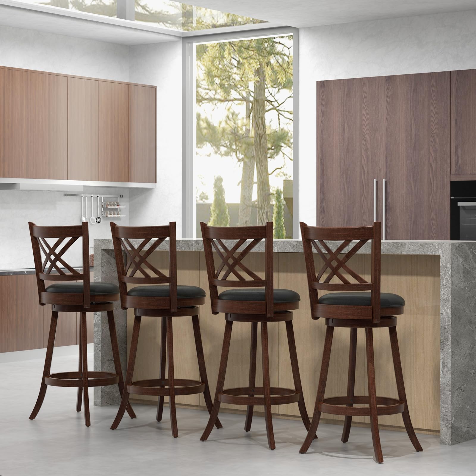 360&deg; Swivel Barstools Set of 2/4, 29" Bar Height Bar Chairs with Back & Footrest