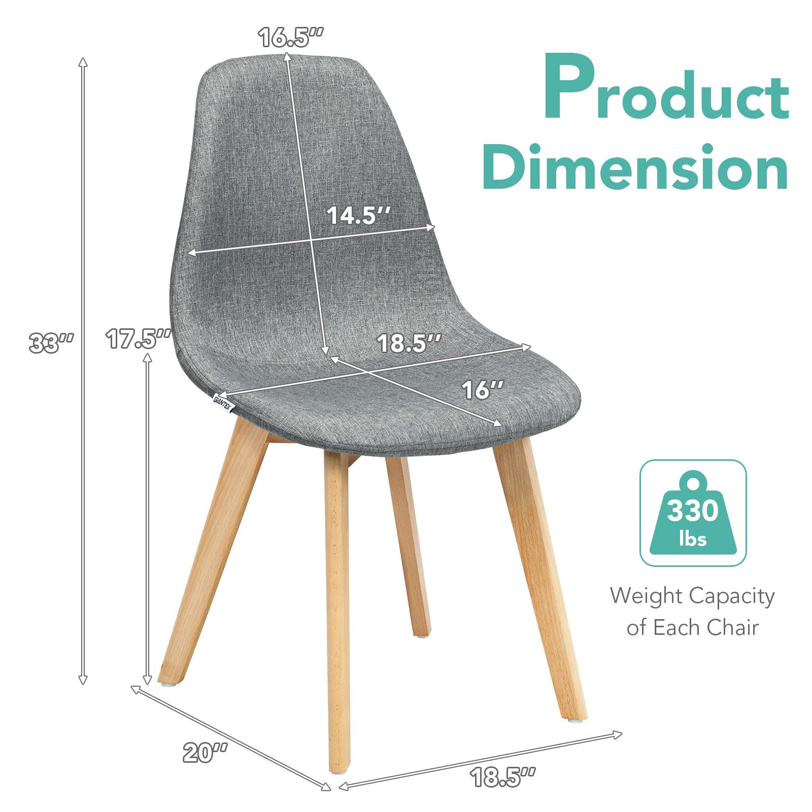 Set of 4 Modern Fabric Dining Chairs with Solid Wood Legs High Backrest Soft Padded Seat