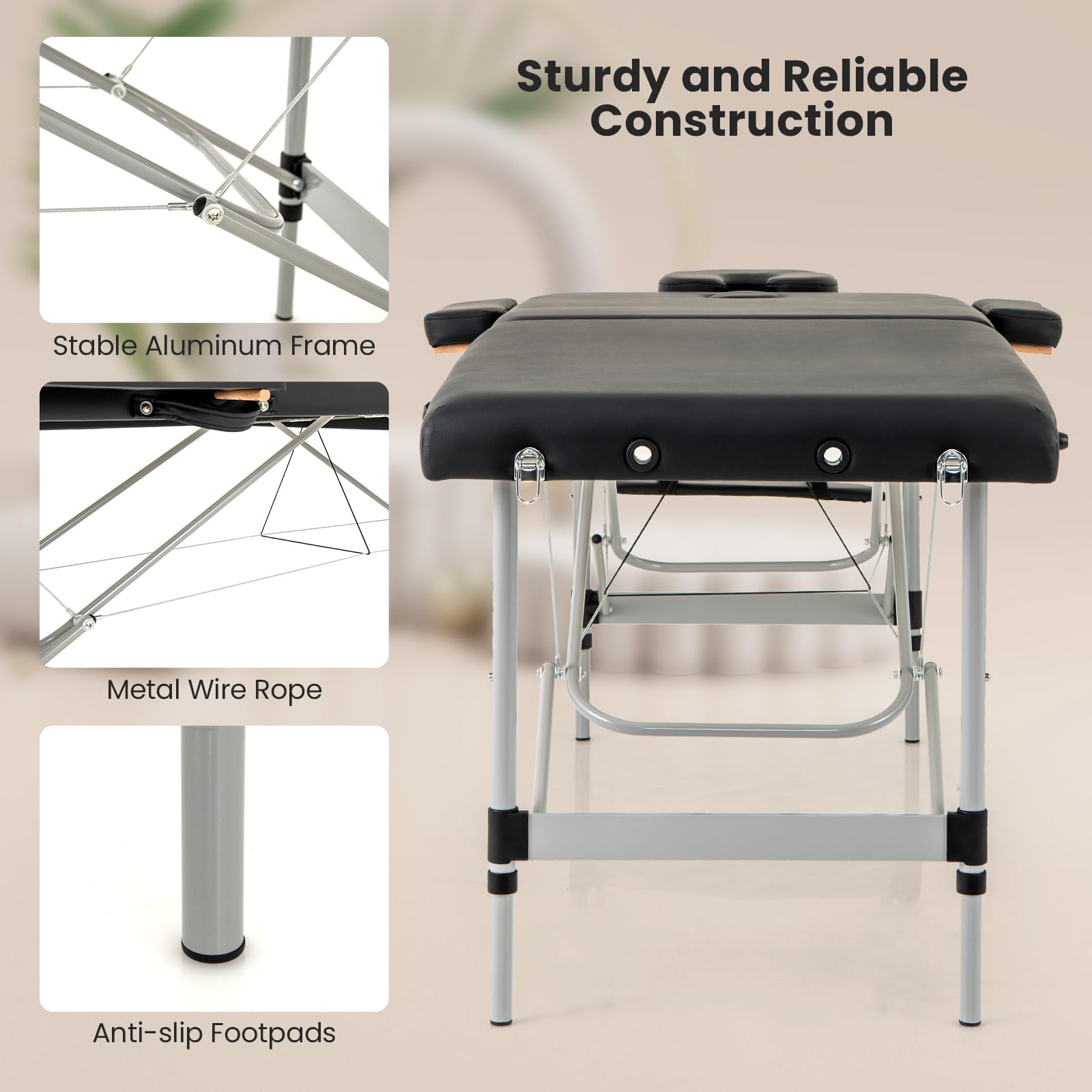 Massage Table, Portable Massage Bed with Carrying Bag, 2 Fold Salon Spa Tattoo Bed, Height Adjustable