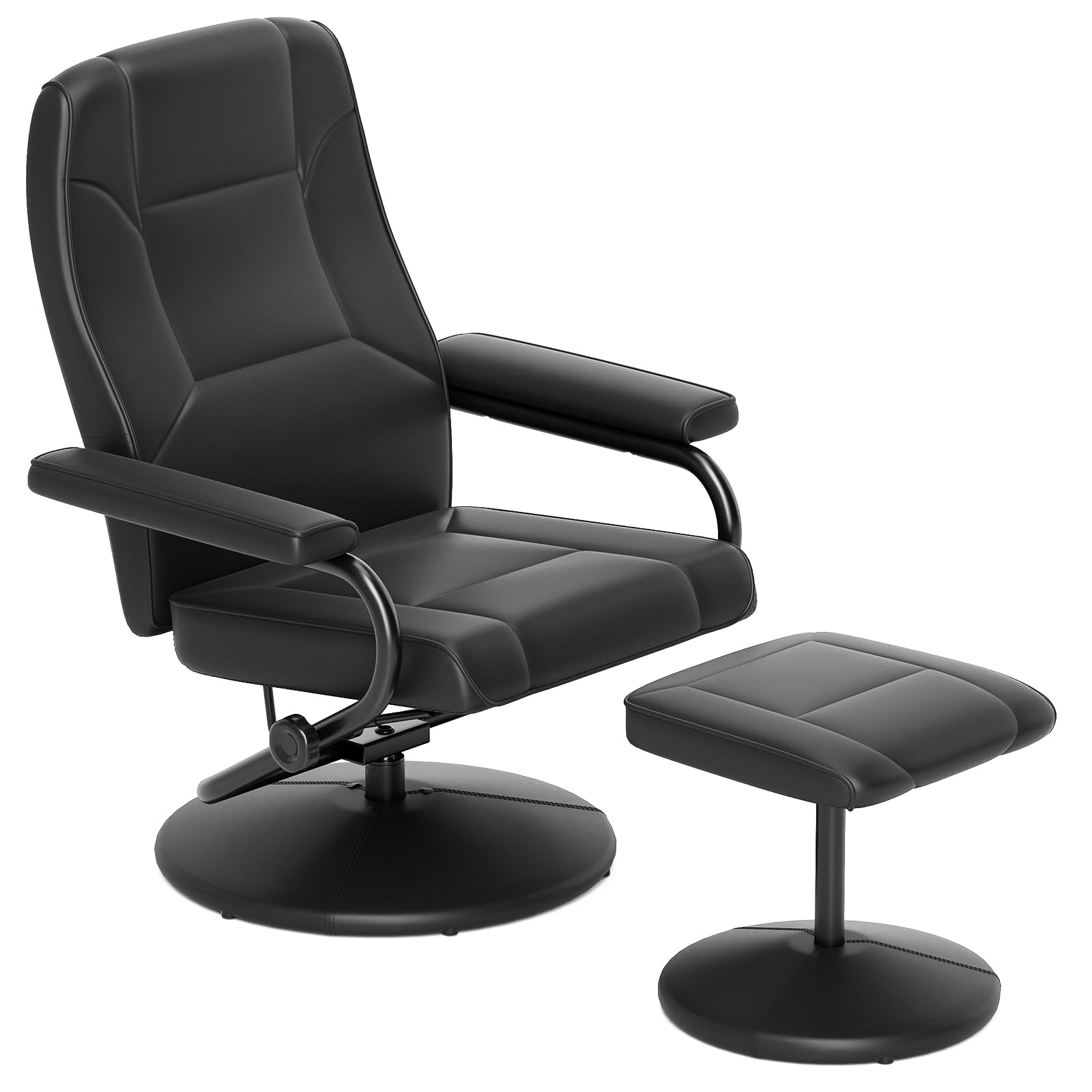Recliner Chair with Ottoman, 360&deg; Swivel Faux Leather Reclining Chair w/Adjustable Backrest, Footrest