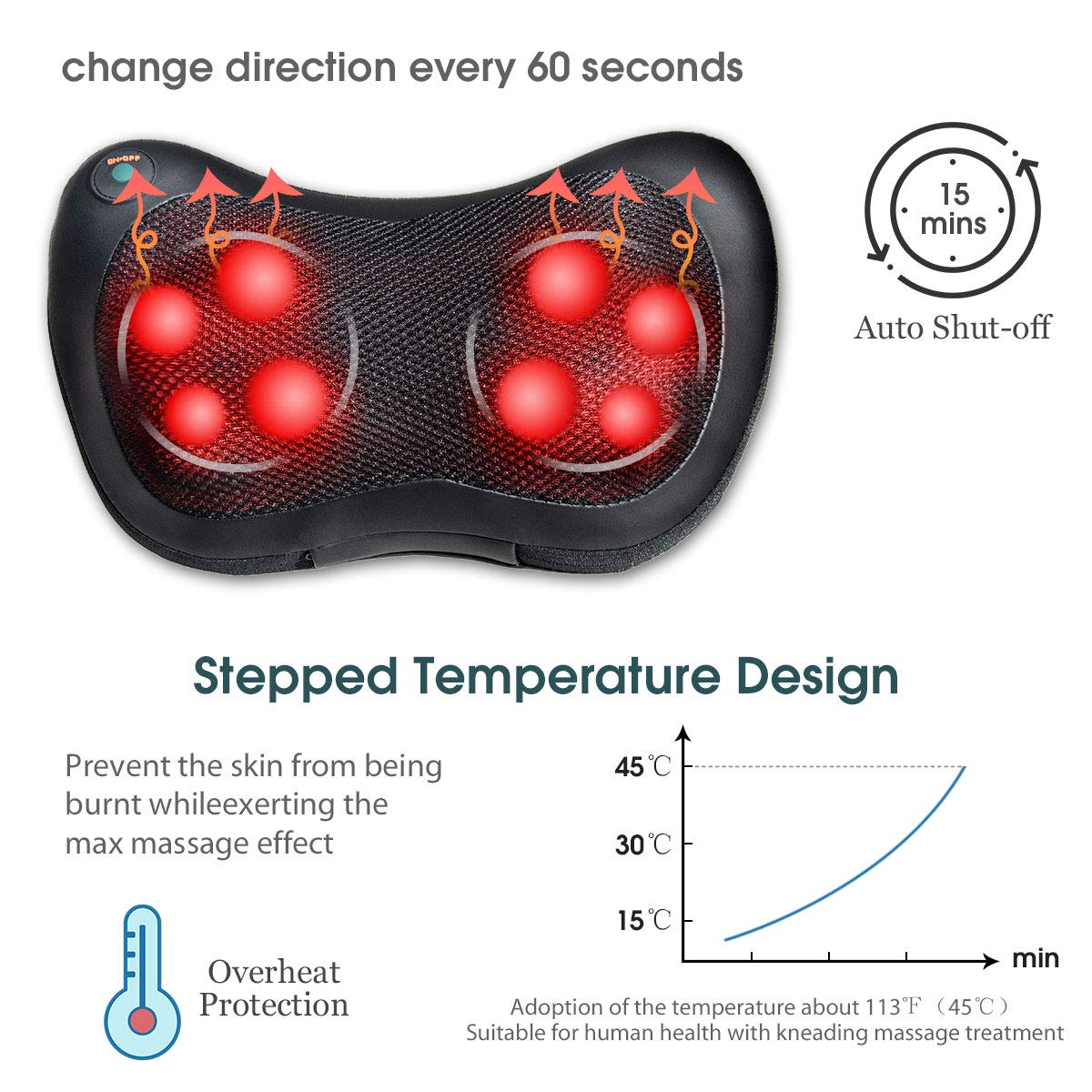Shiatsu Back Neck Massager with Heat, Kneading Massage Pillow for Muscle Pain Relief