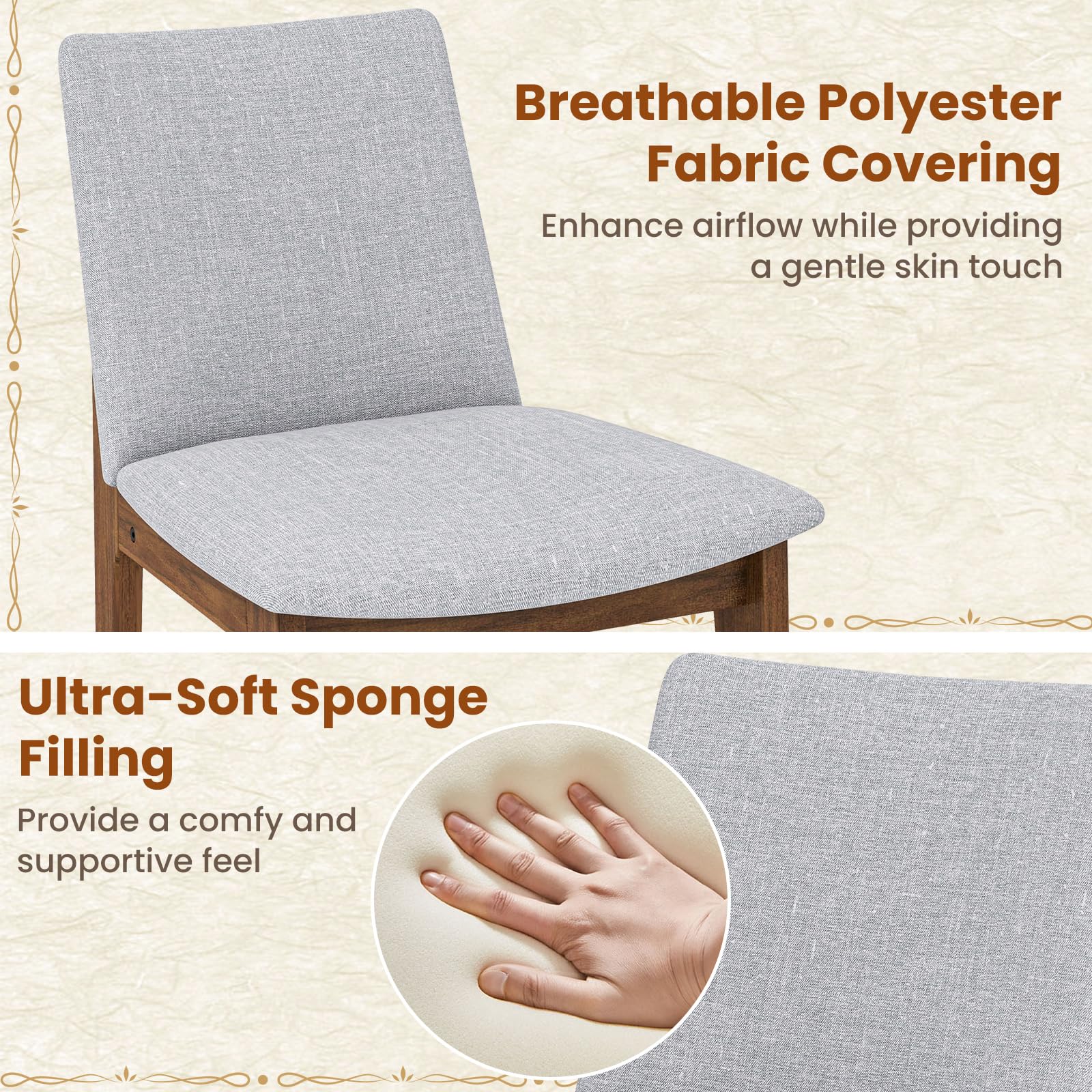 Upholstered Dining Chairs Set of 2/4 with Rubber Wood Frame, Padded Cushions, High Curved Back