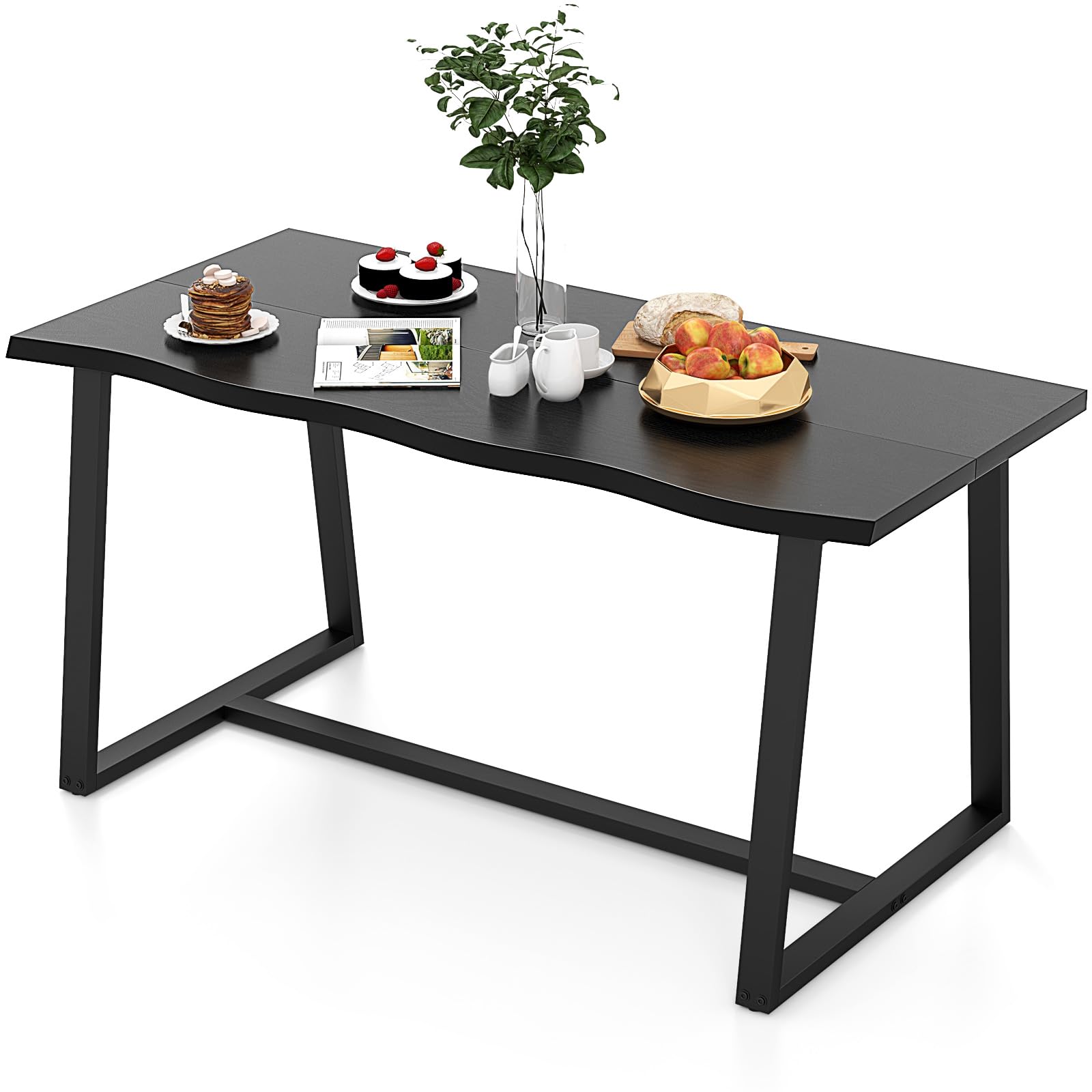 63" Rectangular Large Dining Table for 4-6, Mid-Century Kitchen Table w/Heavy-Duty Metal Frame