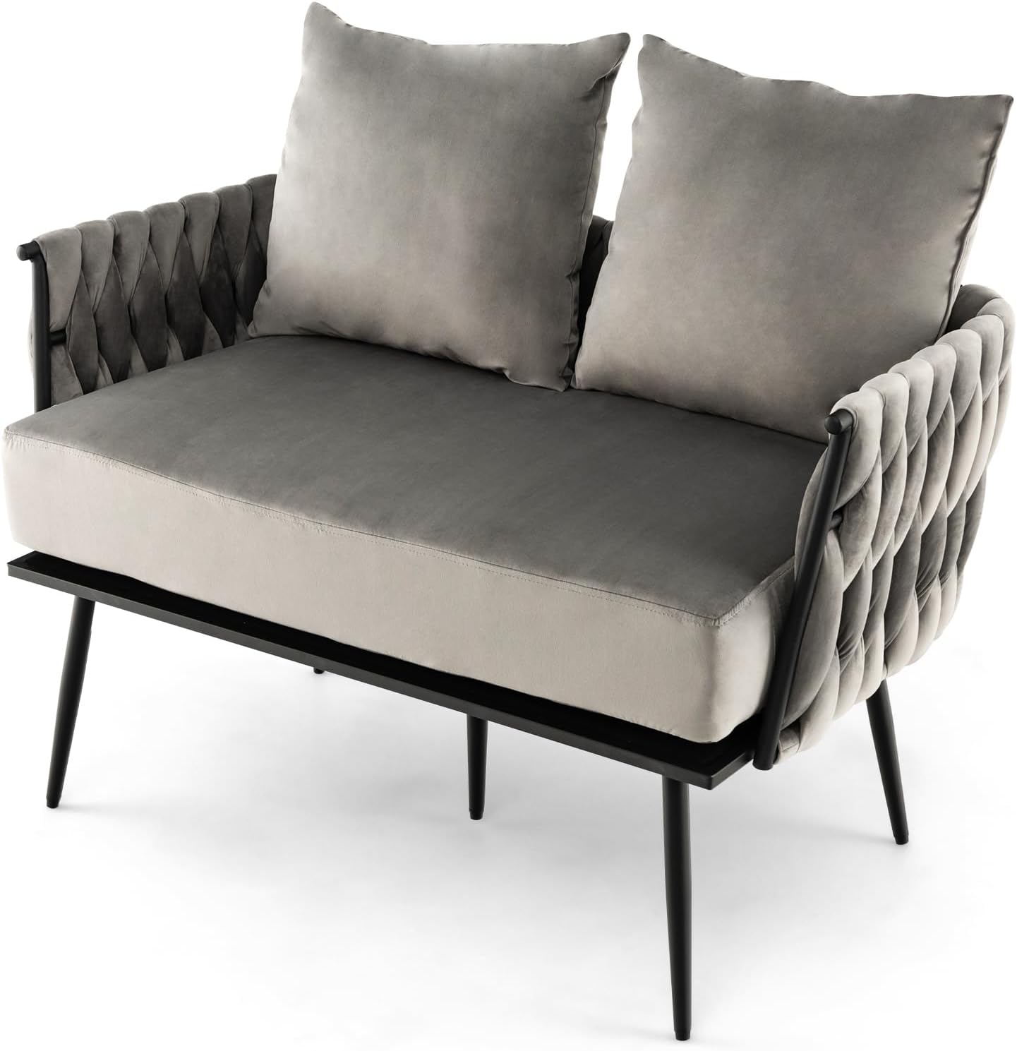 43&rdquo; Loveseat Sofa, Modern Upholstered 2-Seat Sofa with 2 Back Pillows, Woven Backrest & Armrest