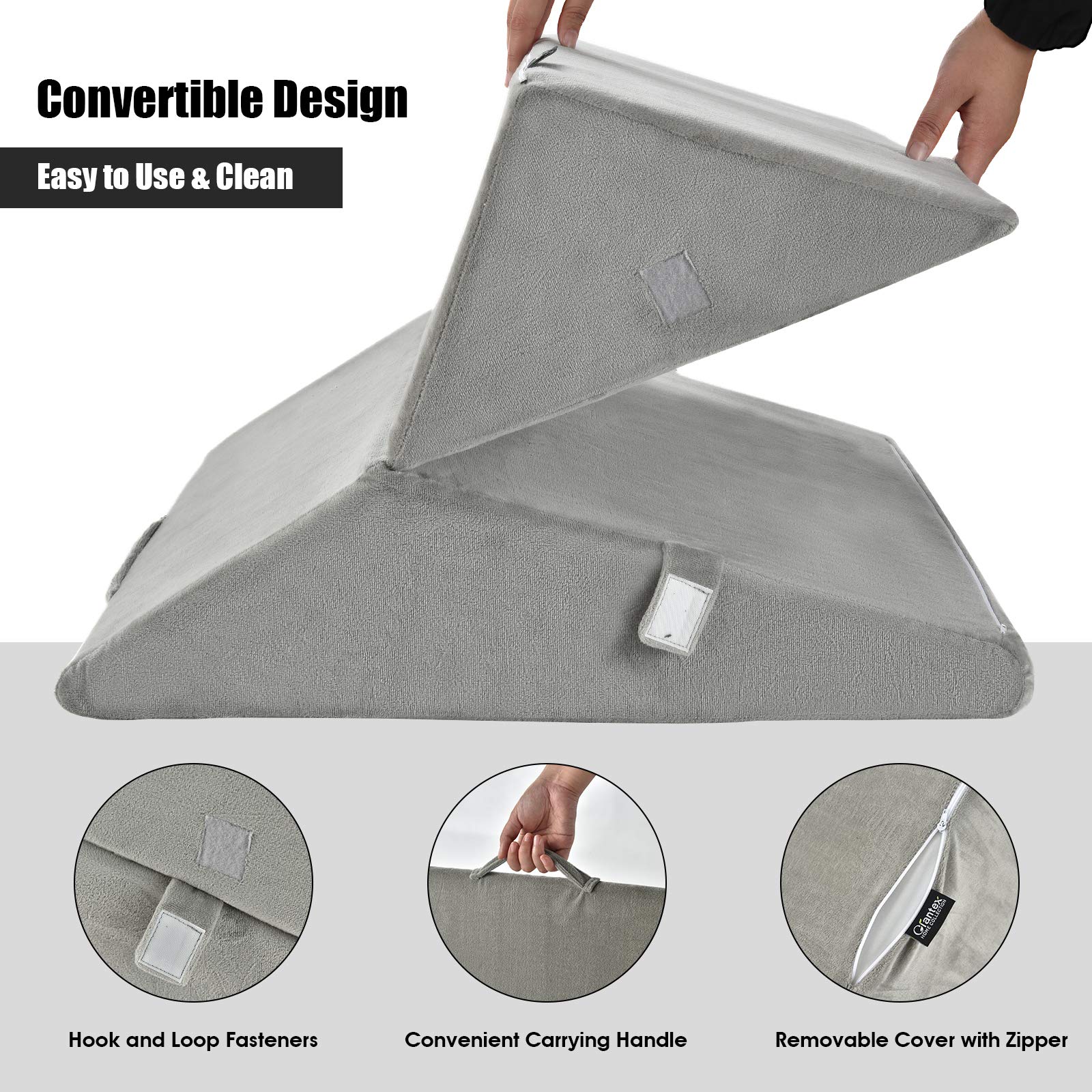 Bed Wedge Pillow, Adjustable Memory Foam Bed Support Pillow w/Removable Cover
