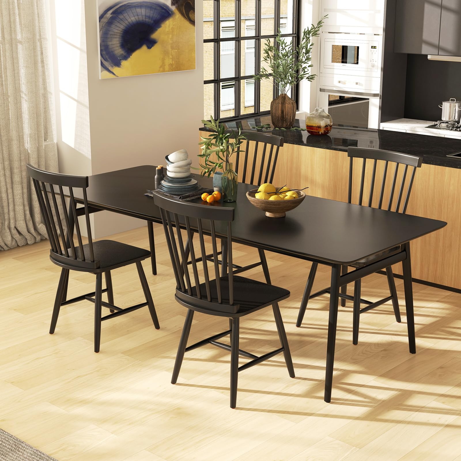 Wood Dining Chairs Set of 2/4, Solid Wood Windsor Dining Chair with Wide Seat