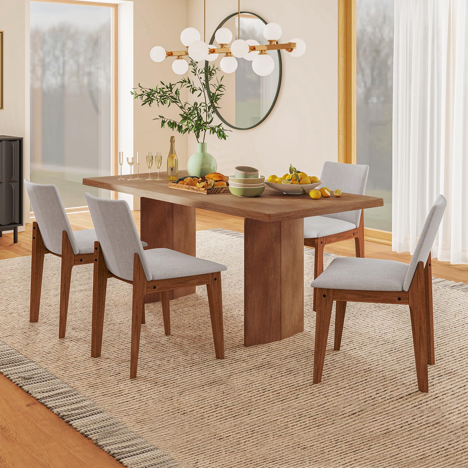 Upholstered Dining Chairs Set of 2/4 with Rubber Wood Frame, Padded Cushions, High Curved Back