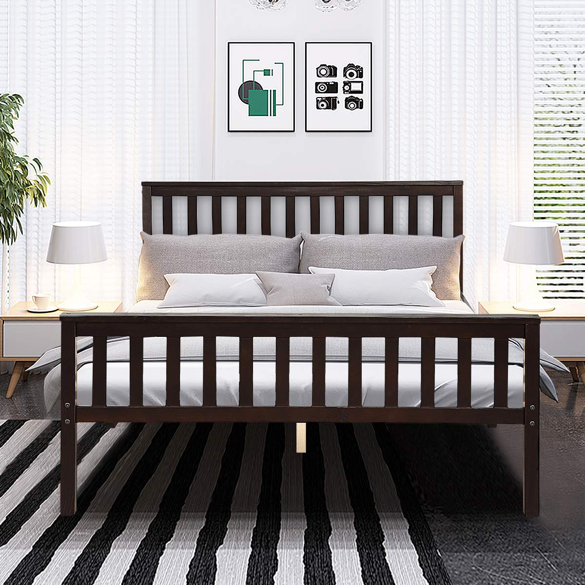 Deluxe Solid Wood Platform Bed Frame with Headboard & Footboard