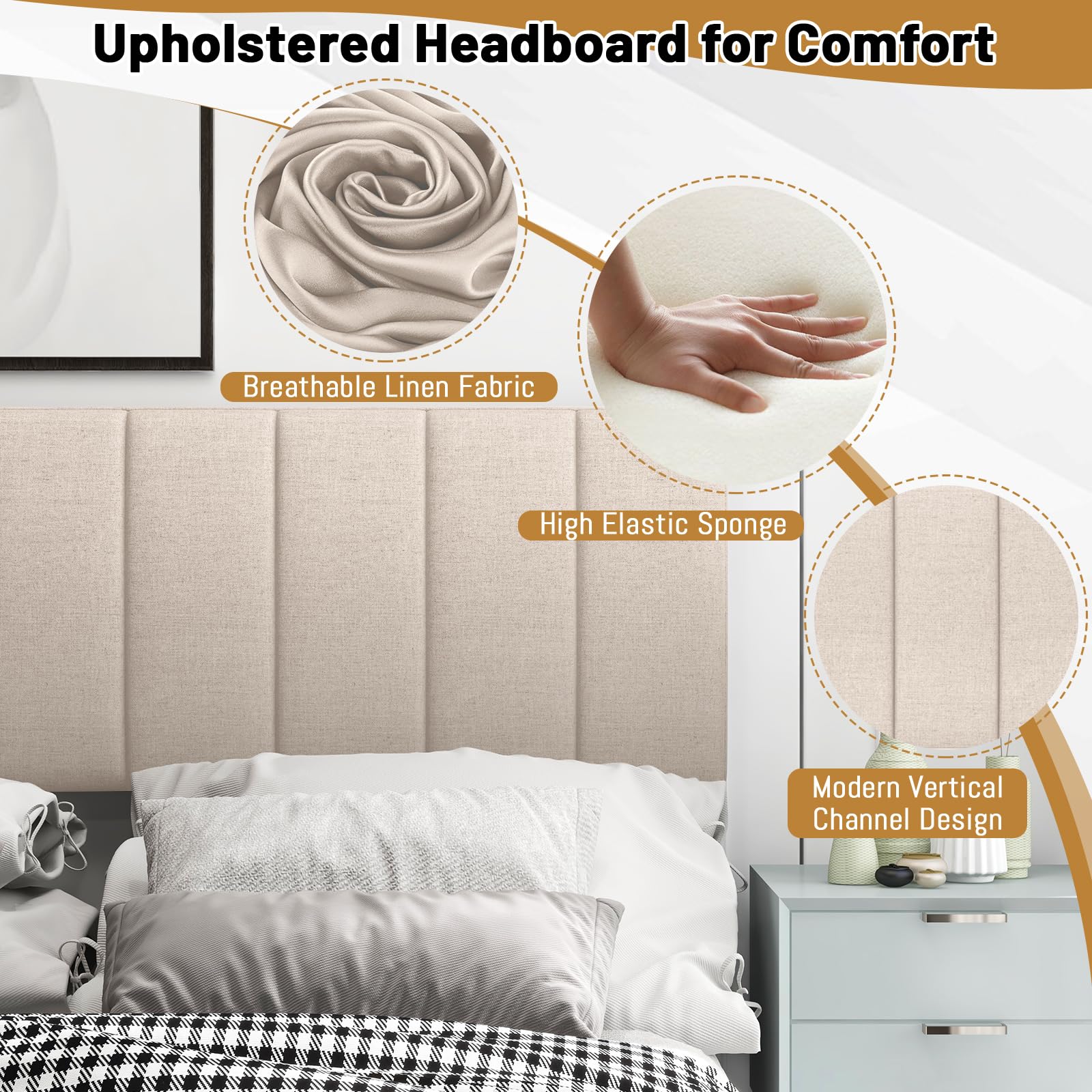 Linen Upholstered Headboard for Full & Queen Size Bed