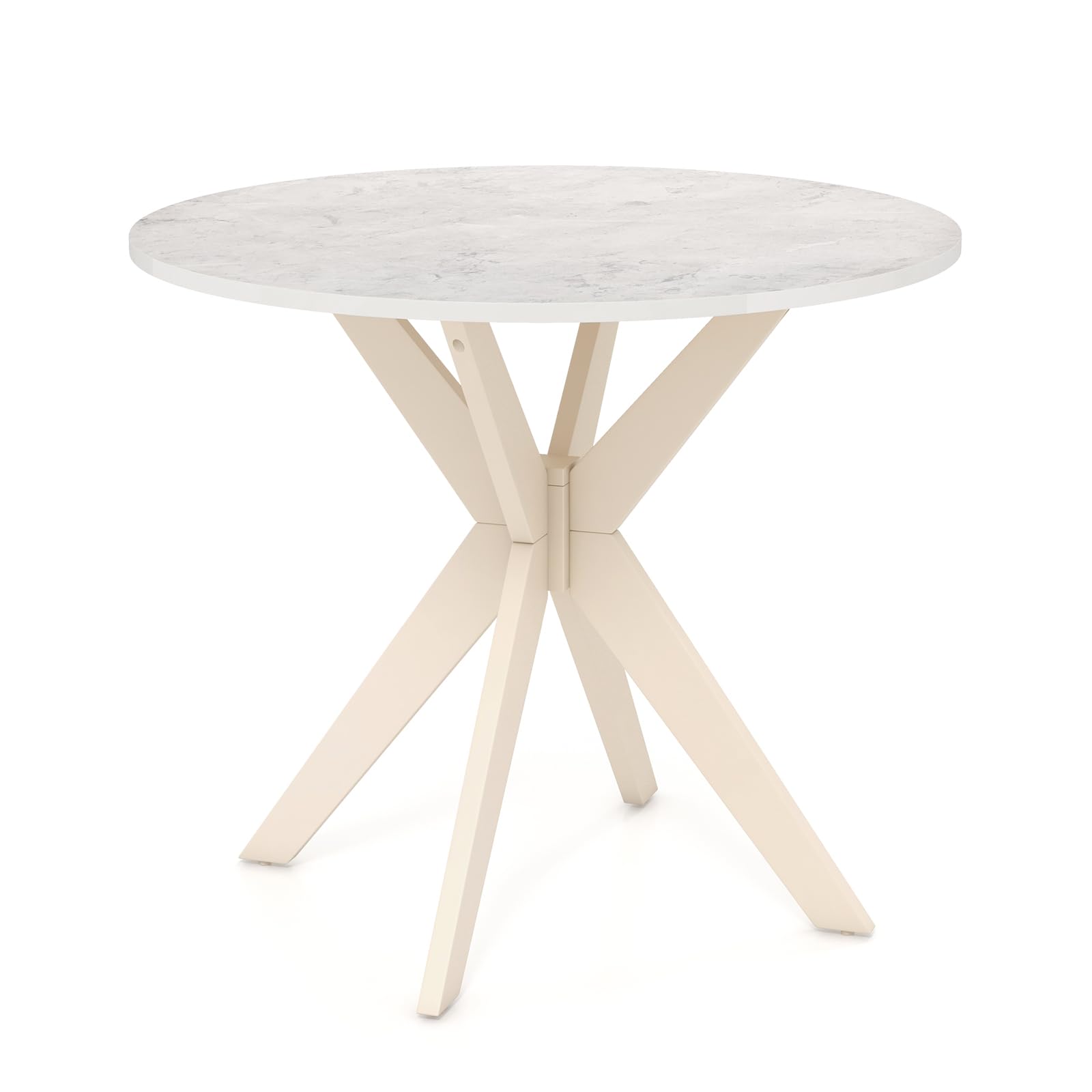 36" Round Dining Table, Solid Wood Kitchen Table with Intersecting Pedestal Base and Adjustable Foot Pads