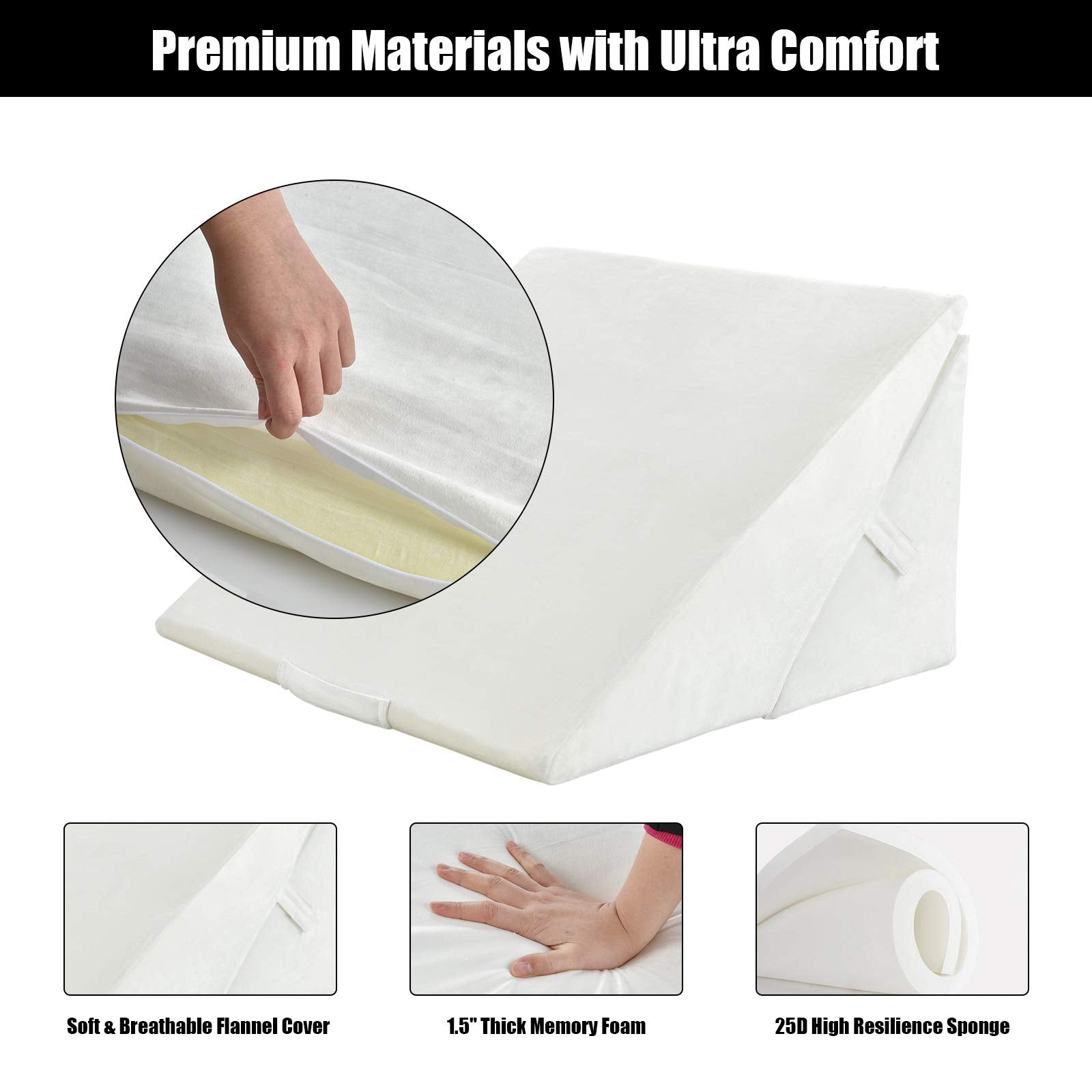 Bed Wedge Pillow, Adjustable Memory Foam Bed Support Pillow w/Removable Cover