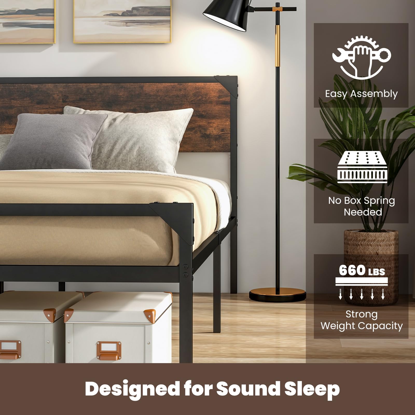 Metal Platform Bed Frame with Headboard