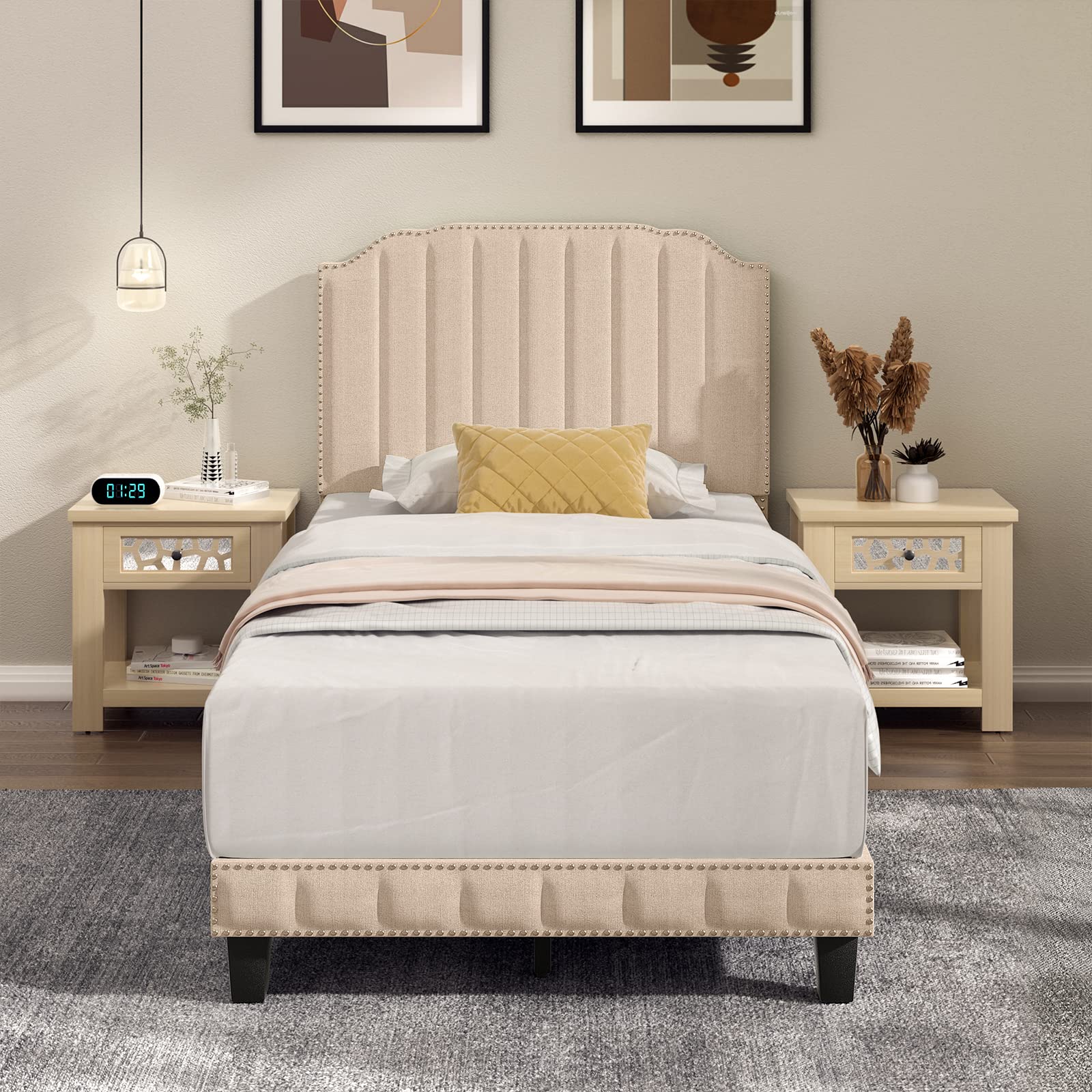 Twin/Full/Queen Size Upholstered Platform Bed Frame with Headboard