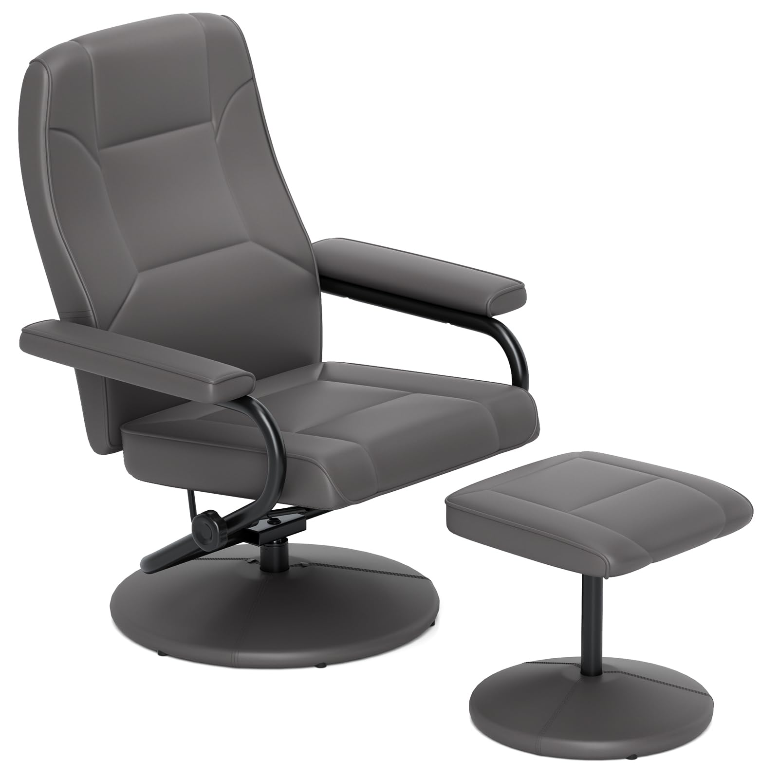 Recliner Chair with Ottoman, 360&deg; Swivel Faux Leather Reclining Chair w/Adjustable Backrest, Footrest